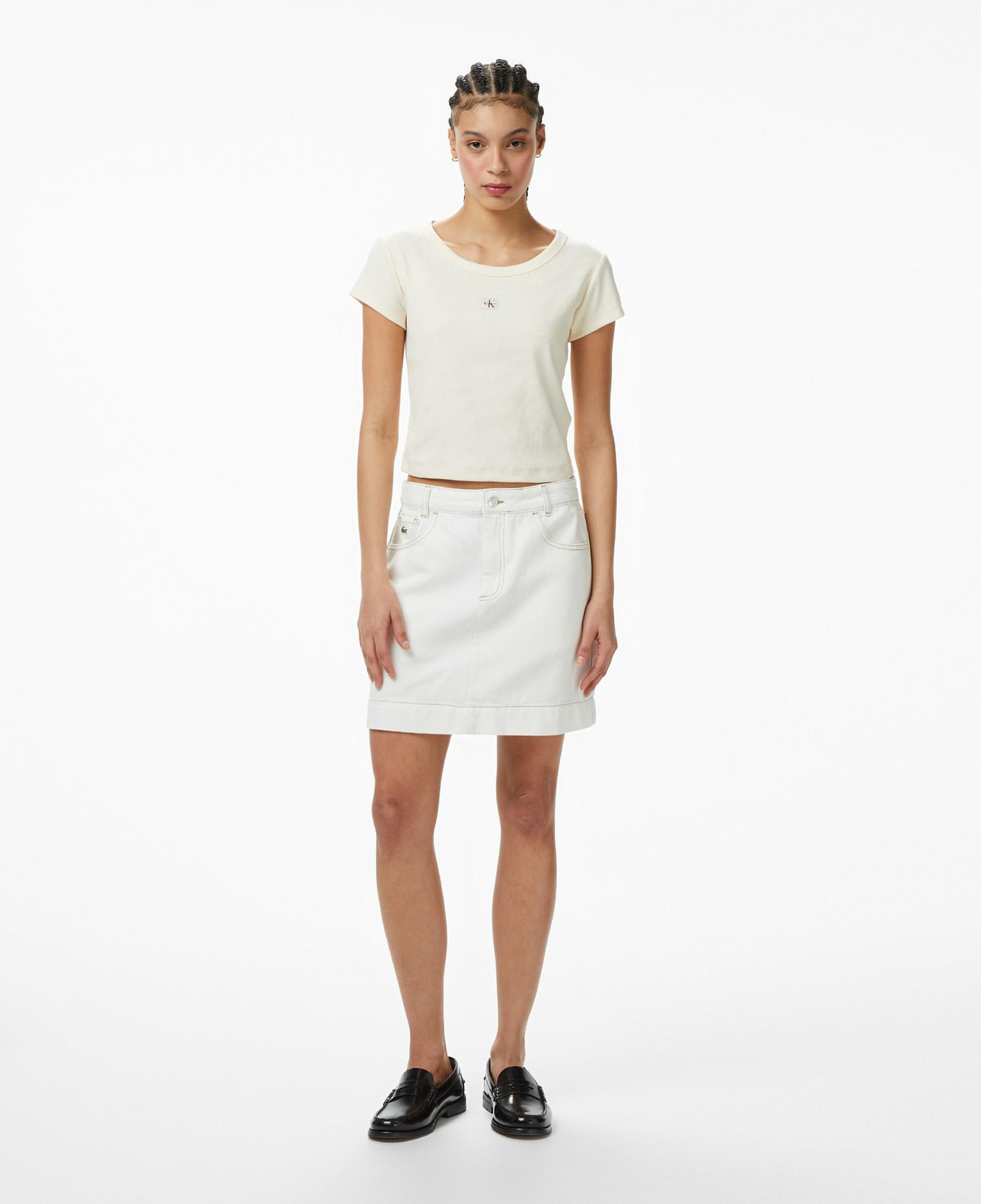 Calvin Klein Woven Label 2X2 Baby Rib Kadın Beyaz T-Shirt