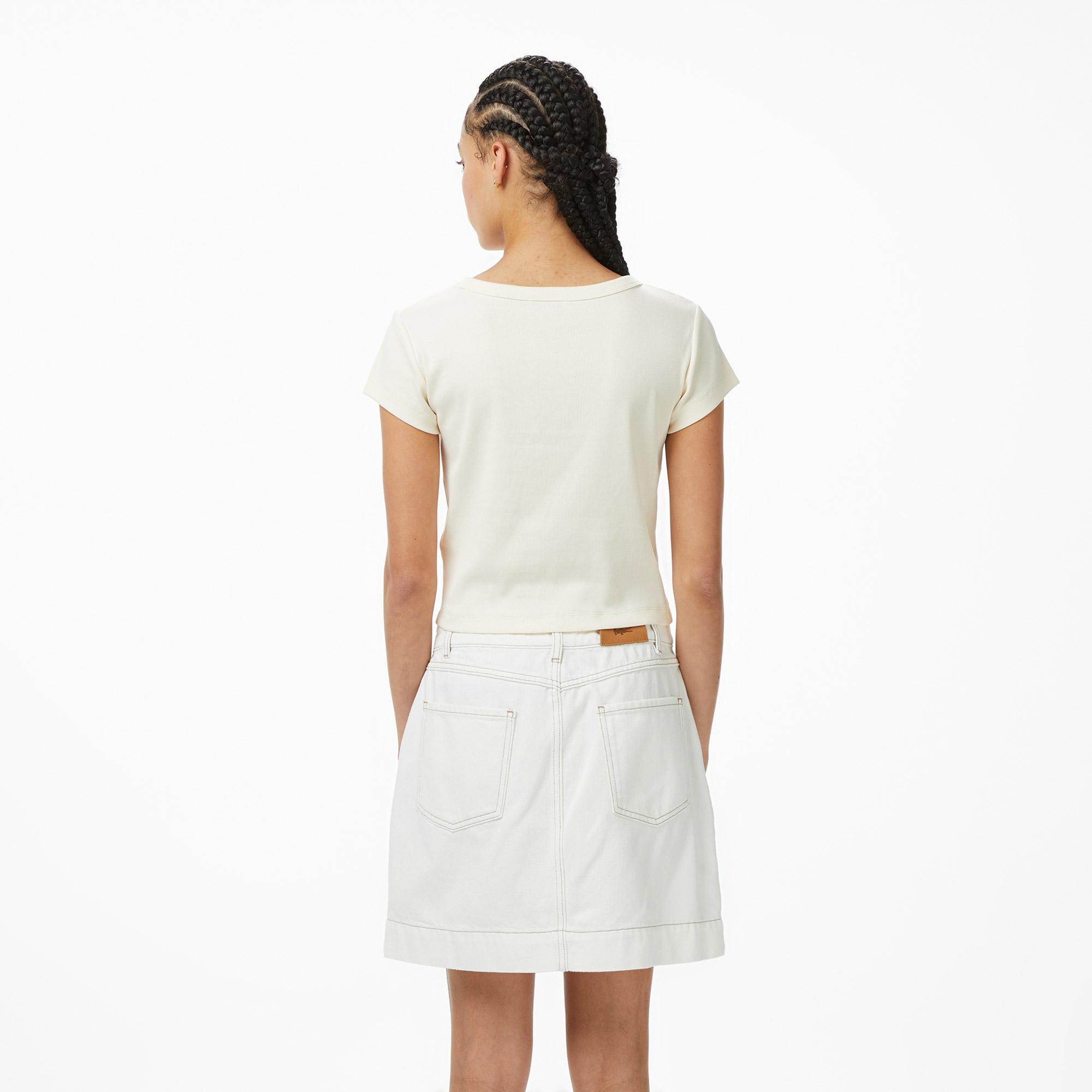 Calvin Klein Woven Label 2X2 Baby Rib Kadın Beyaz T-Shirt
