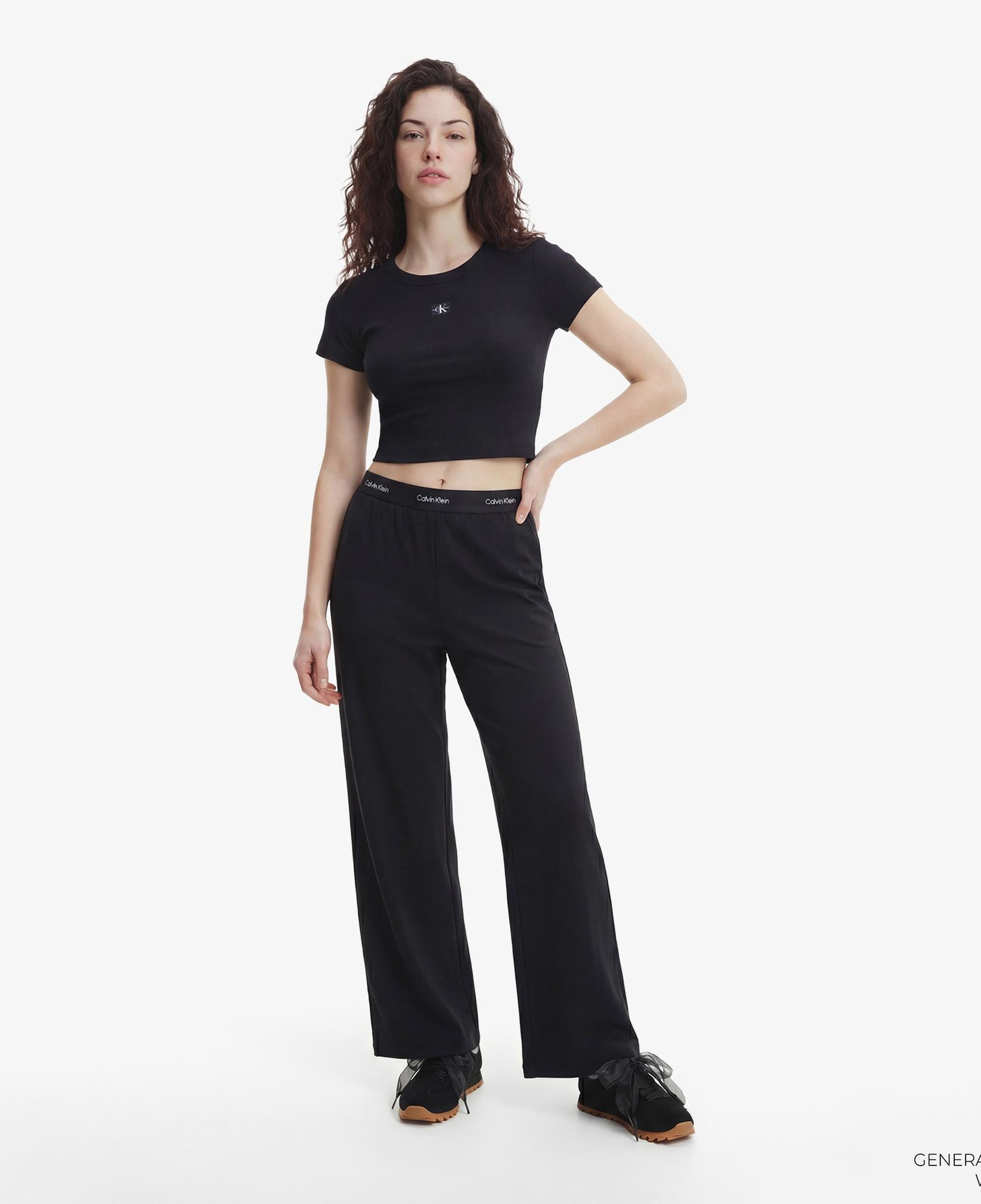 Calvin Klein Woven Label 2X2 Baby Rib Kadın Siyah T-Shirt