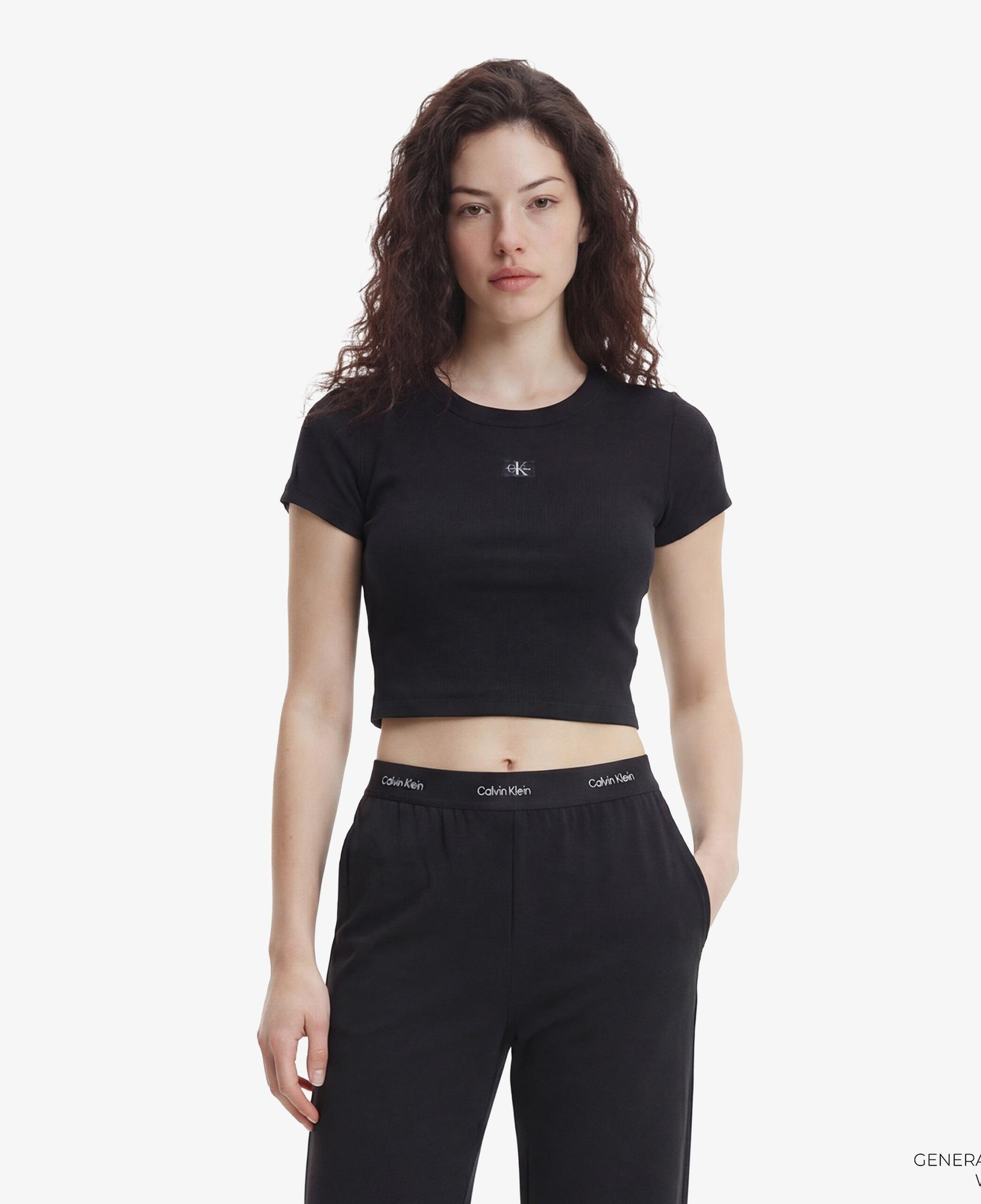 Calvin Klein Woven Label 2X2 Baby Rib Kadın Siyah T-Shirt