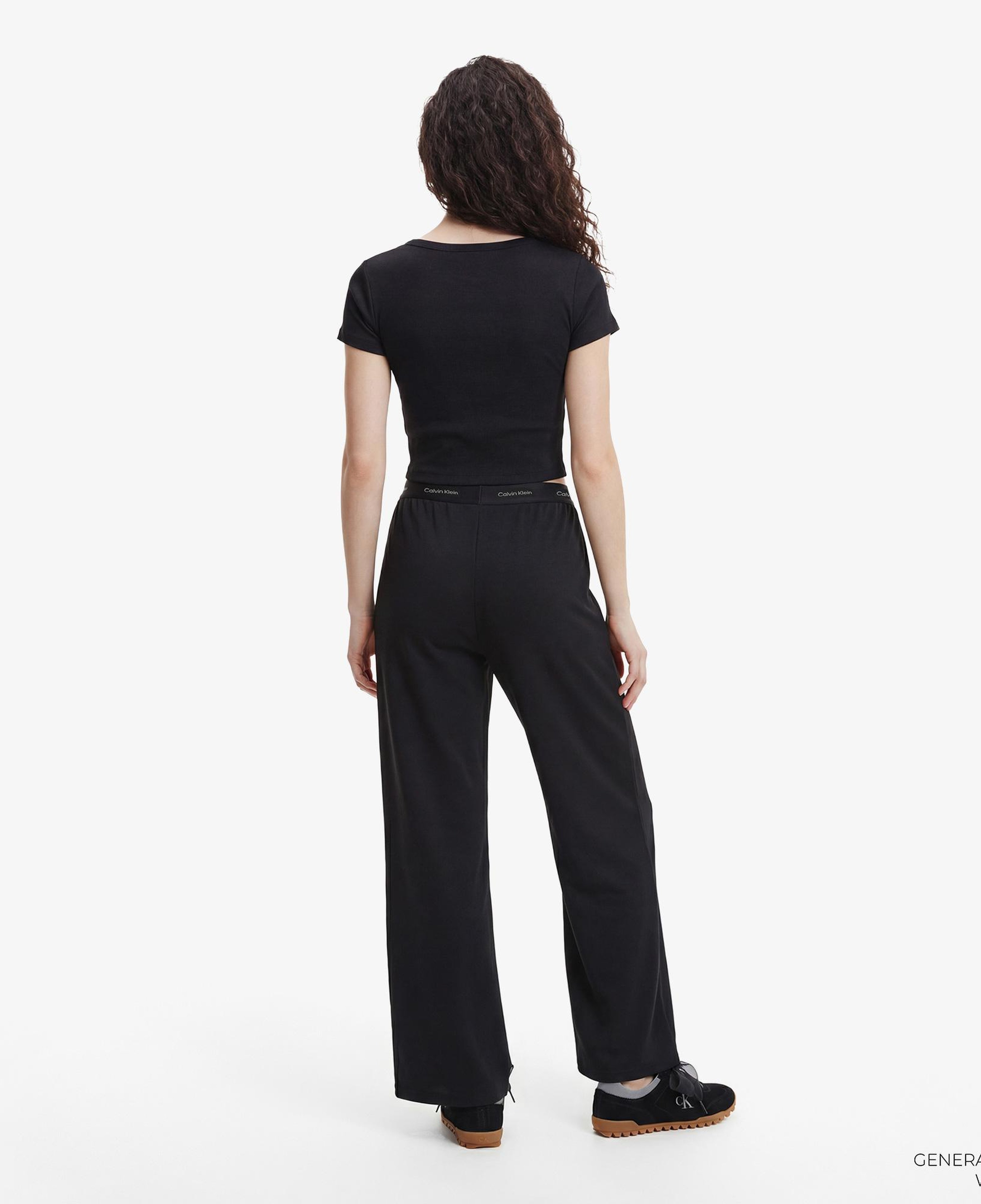 Calvin Klein Woven Label 2X2 Baby Rib Kadın Siyah T-Shirt