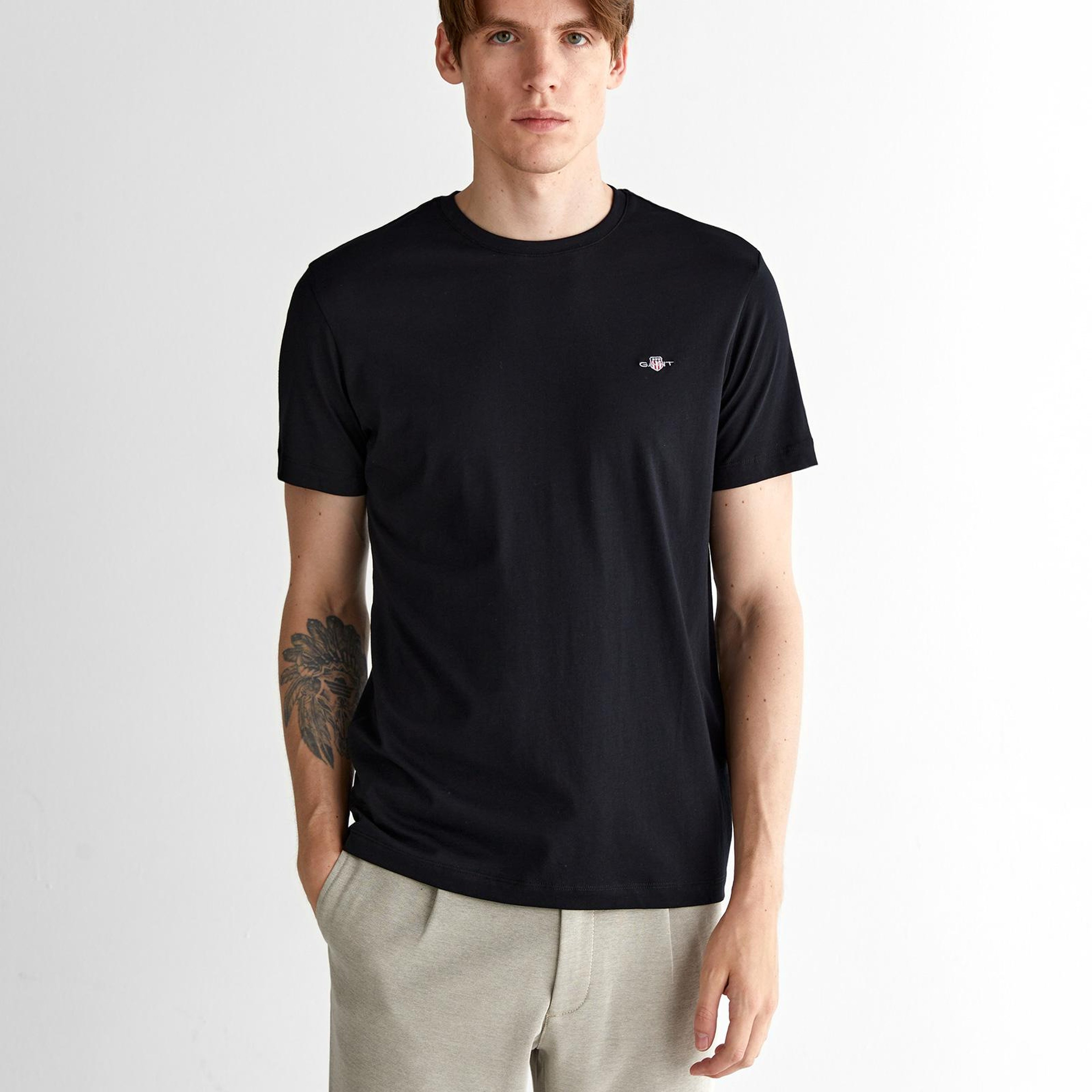 GANT Erkek Siyah Regular Fit Bisiklet Yaka T-Shirt