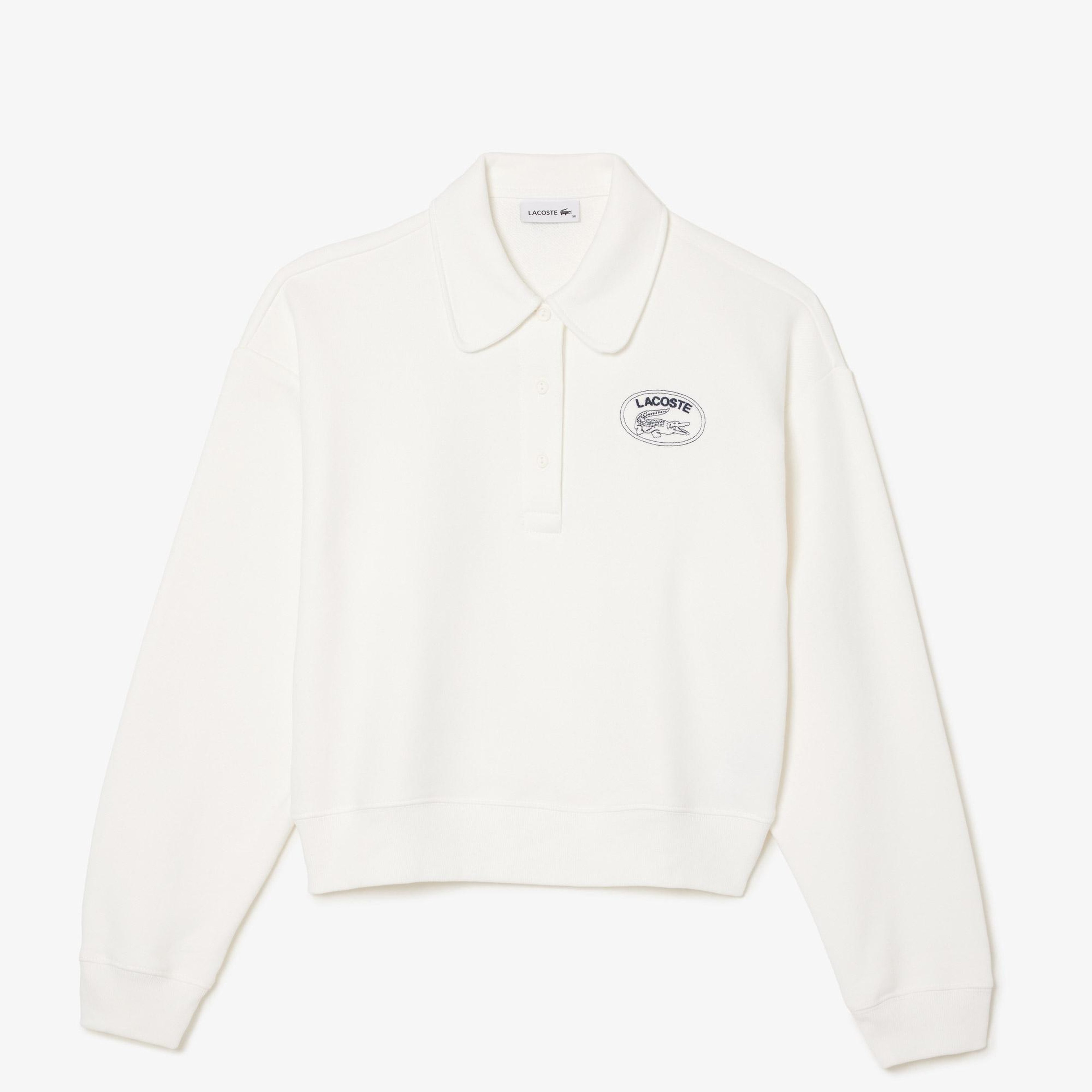 Kadın Polo Yaka Beyaz Sweatshirt