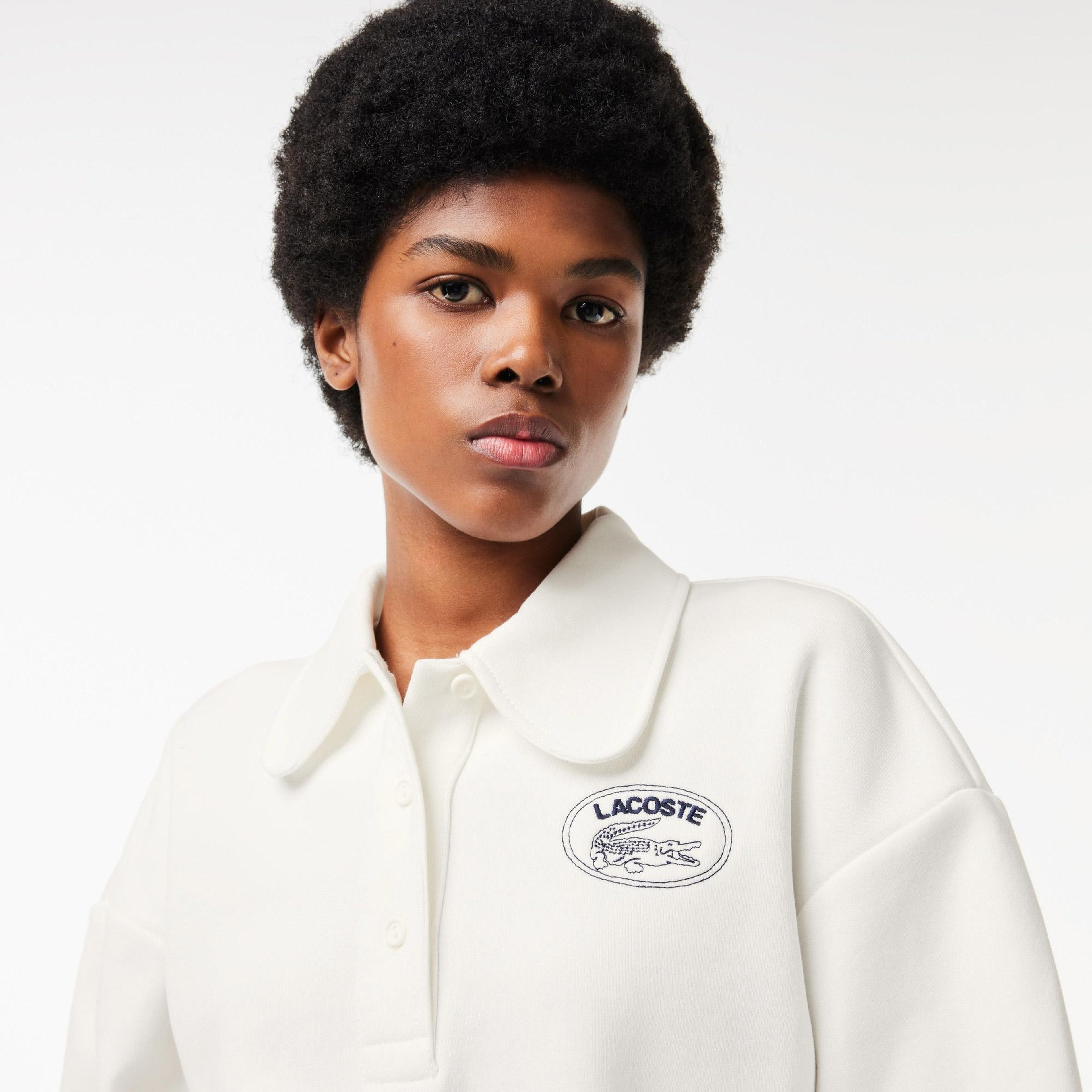 Kadın Polo Yaka Beyaz Sweatshirt