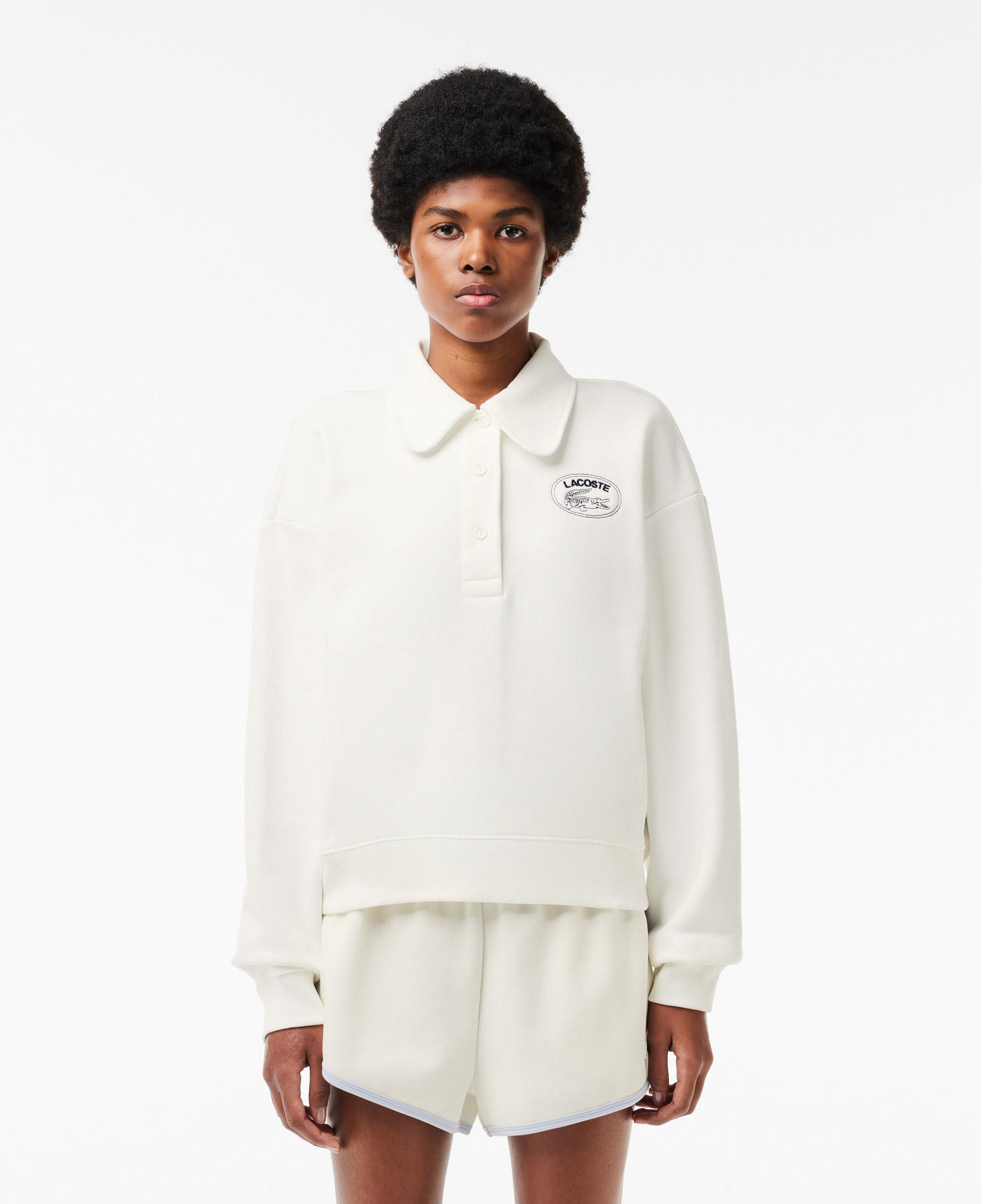 Kadın Polo Yaka Beyaz Sweatshirt