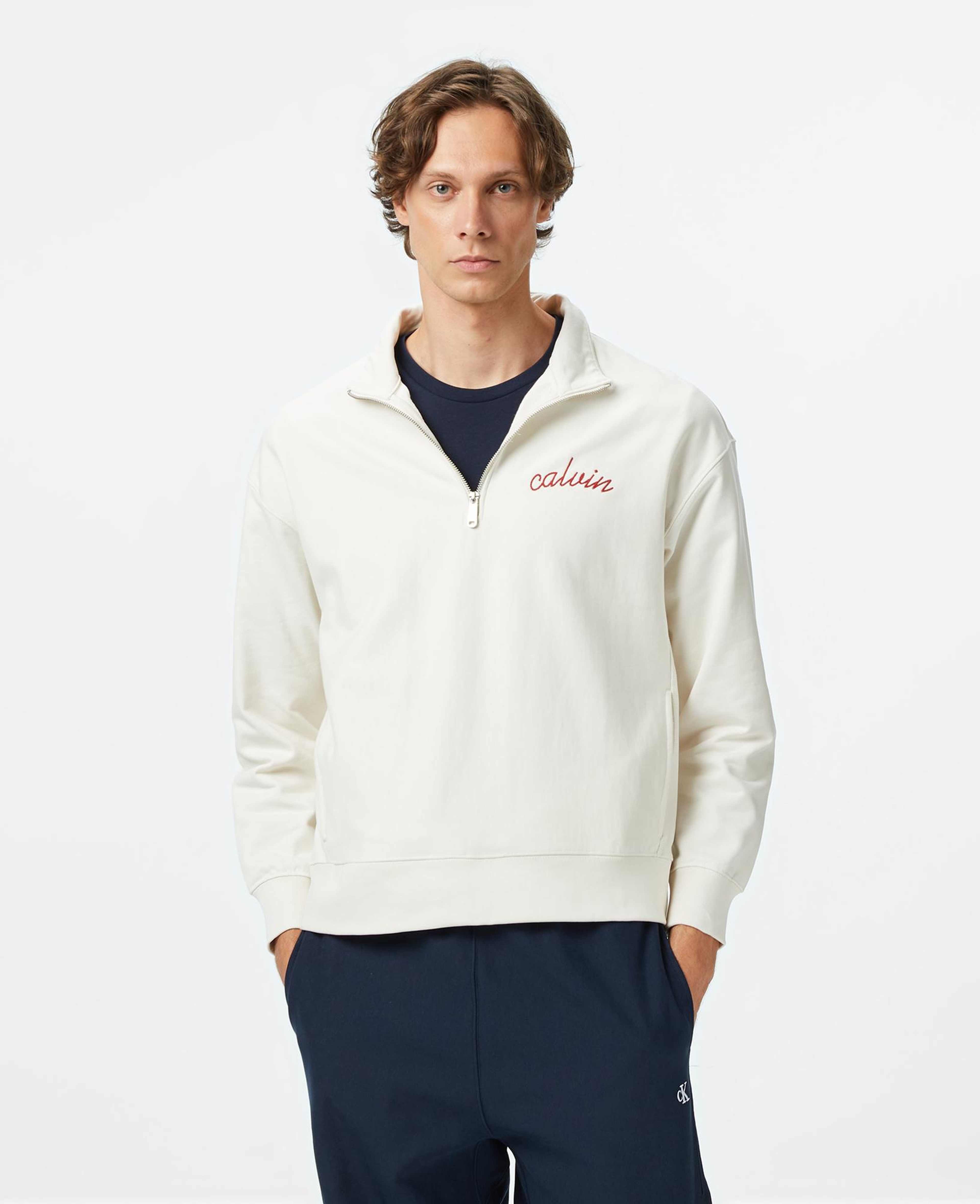 Calvin Klein Premium Terry Chain Stitch Erkek Beyaz Sweatshirt