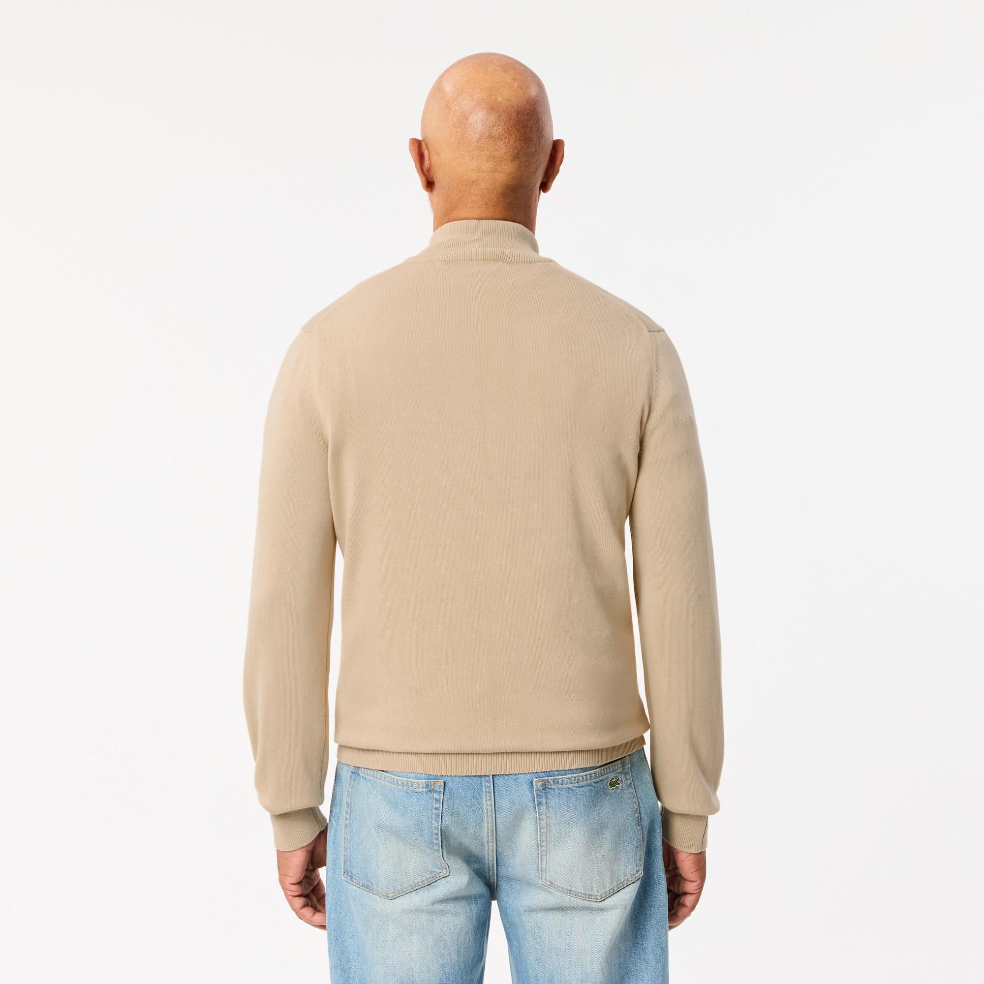 Monochrome High Neck Zipped Cotton Sweater