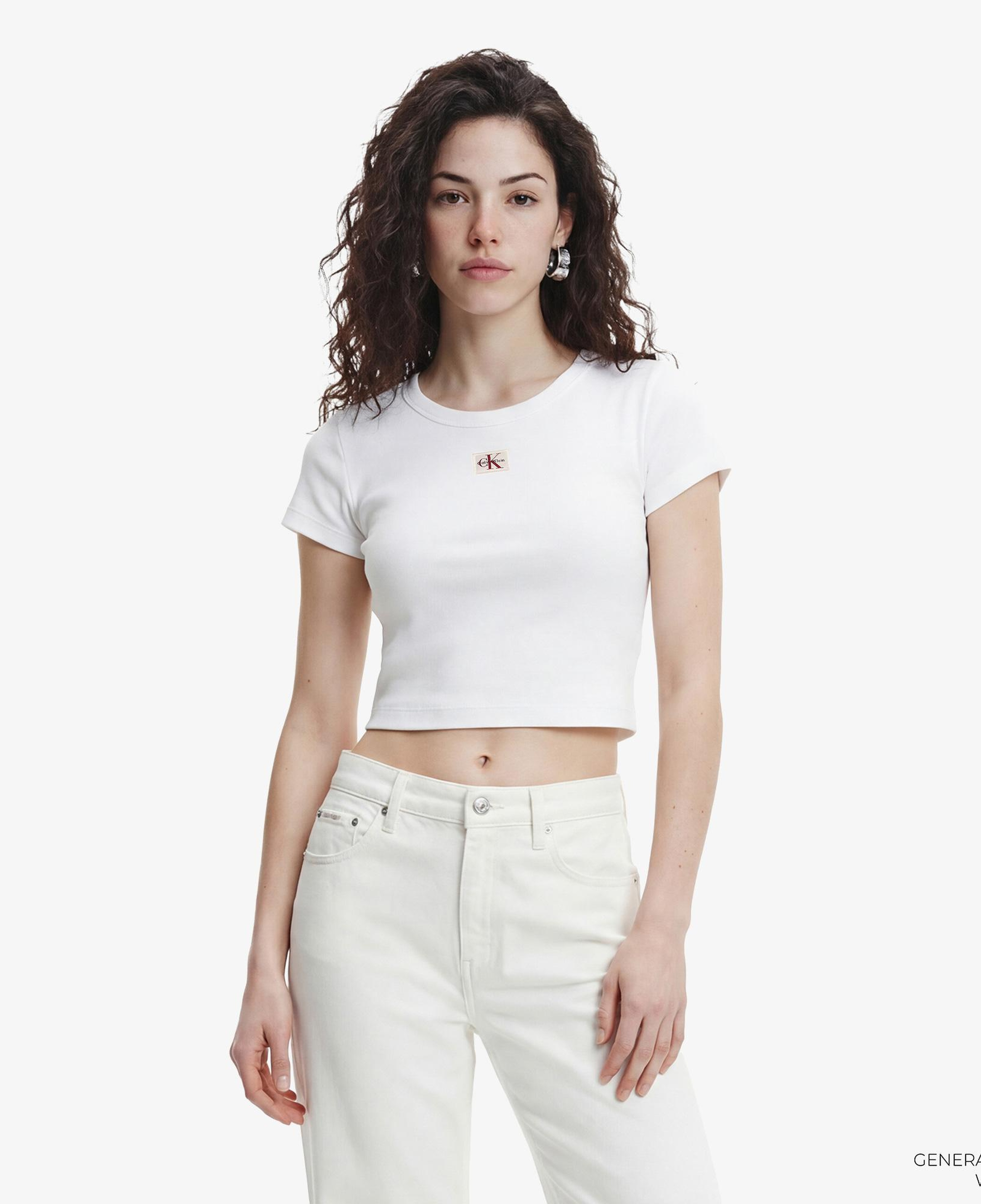 Calvin Klein Woven Label 2X2 Baby Rib Kadın Beyaz T-Shirt