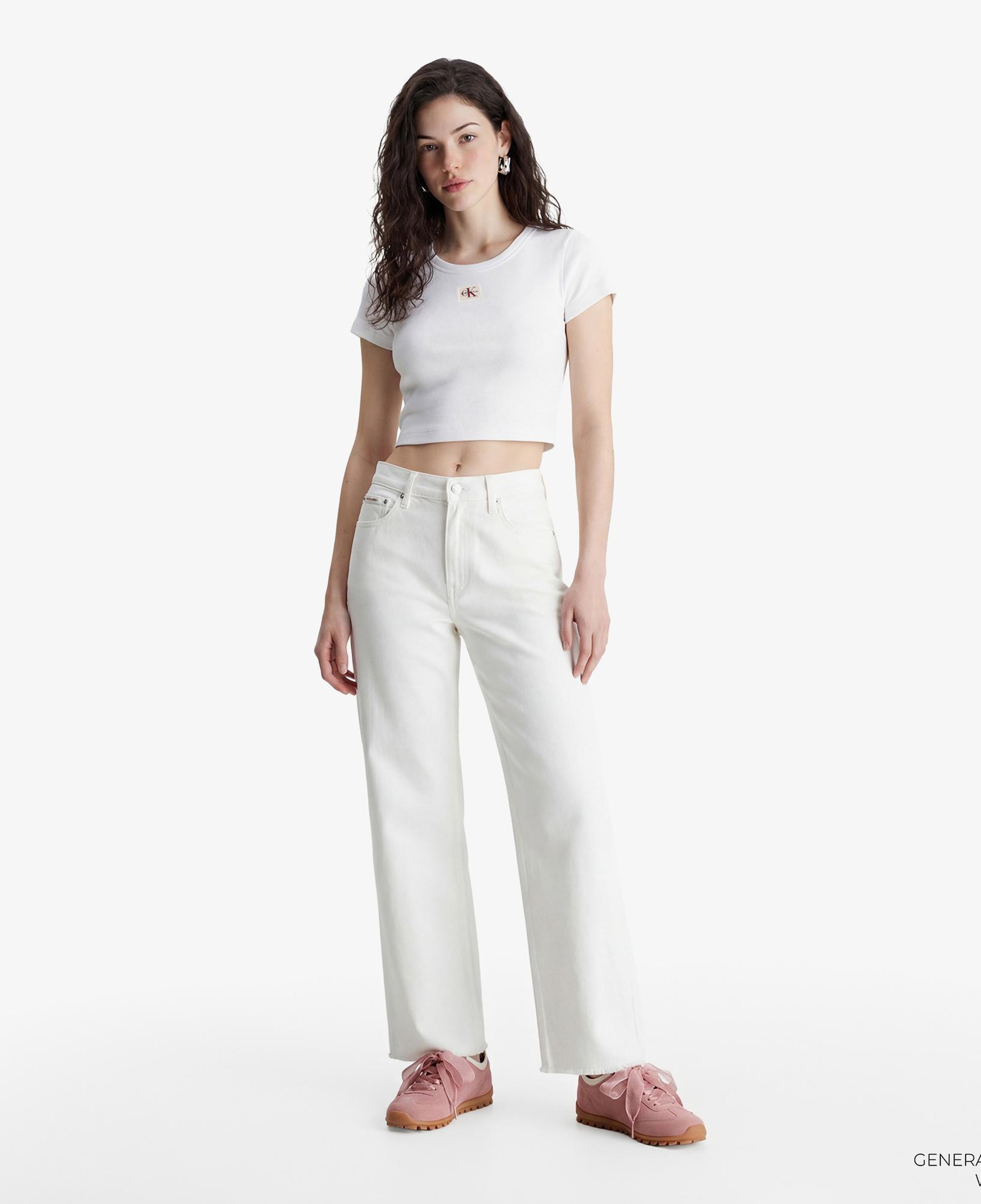 Calvin Klein Woven Label 2X2 Baby Rib Kadın Beyaz T-Shirt