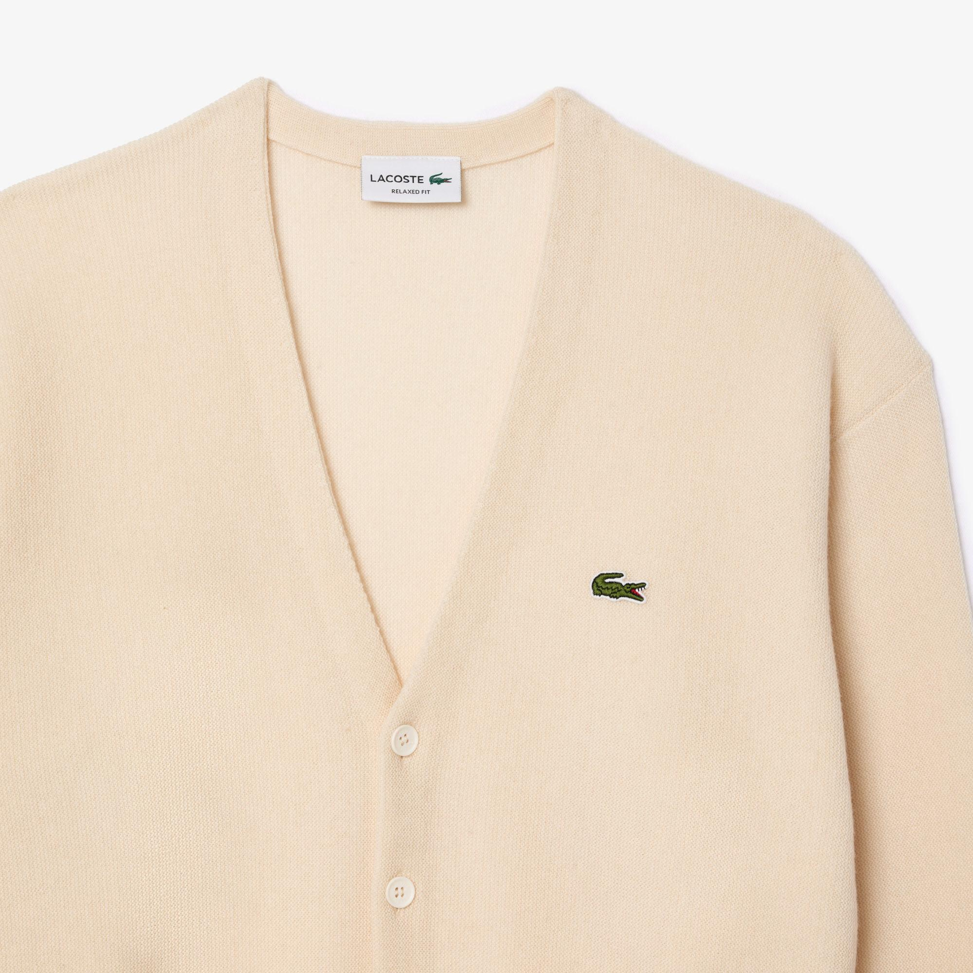 Erkek Relaxed Fit V Yaka Yün Krem Hırka