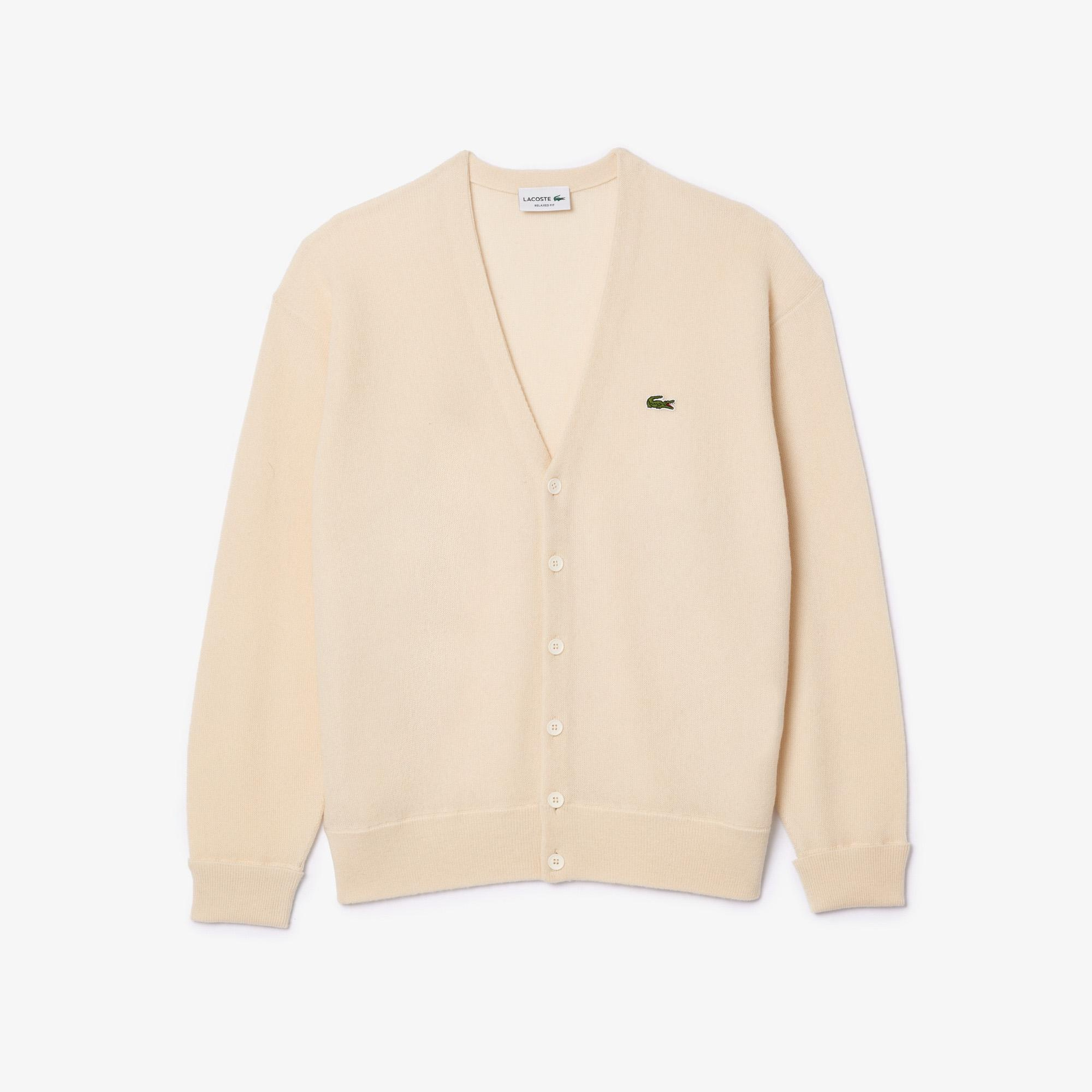 Erkek Relaxed Fit V Yaka Yün Krem Hırka