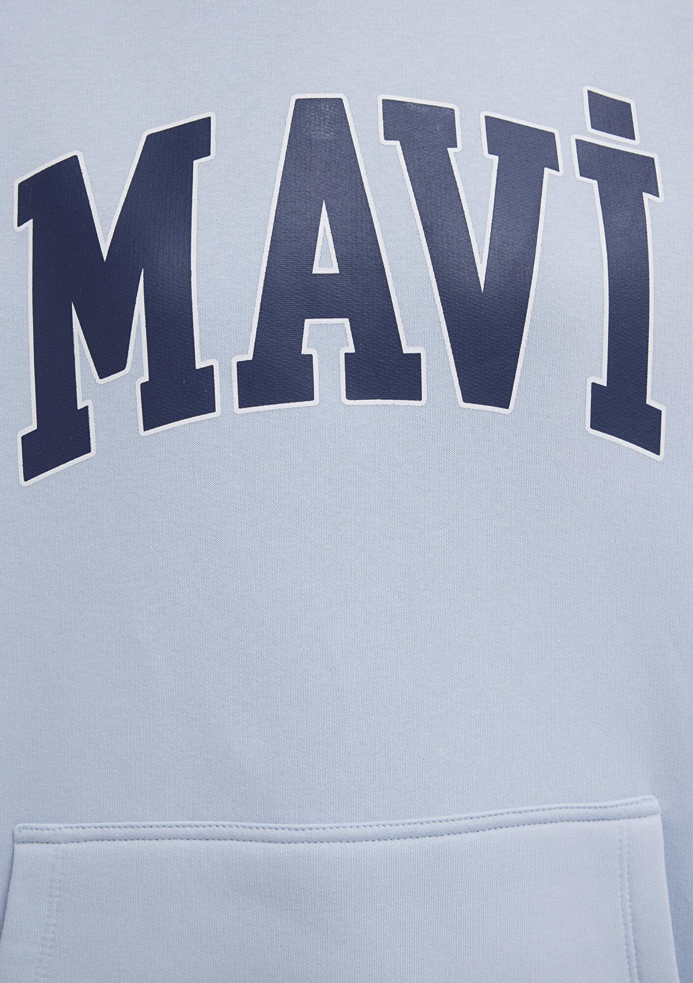 Mavi Mavi Logo Baskılı Kapüşonlu Mavi Sweatshirt 1600361-70717