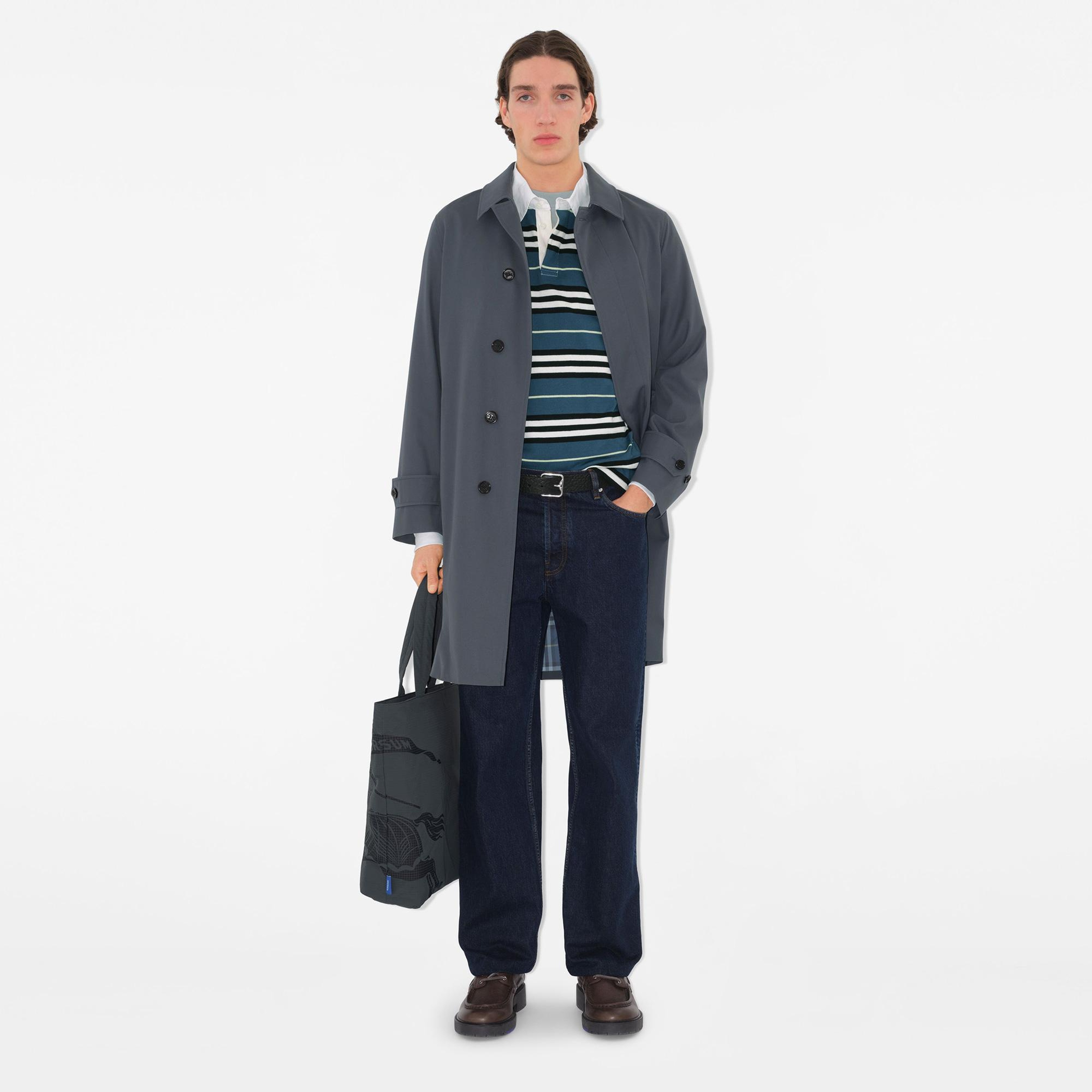 Burberry Cas Long Gabardine Erkek Gri Palto