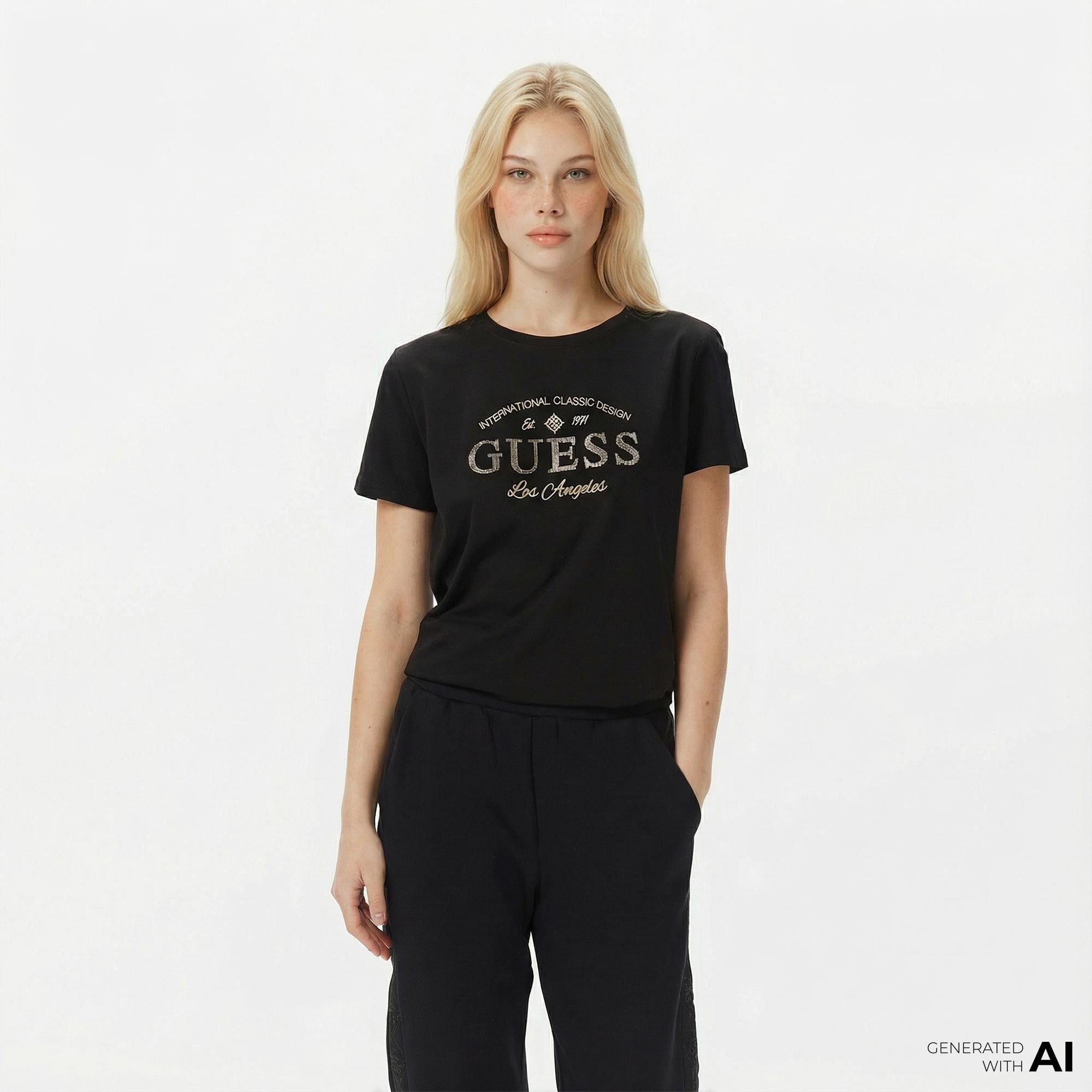 Guess Marina Slim Fit Kadın Siyah T-Shirt
