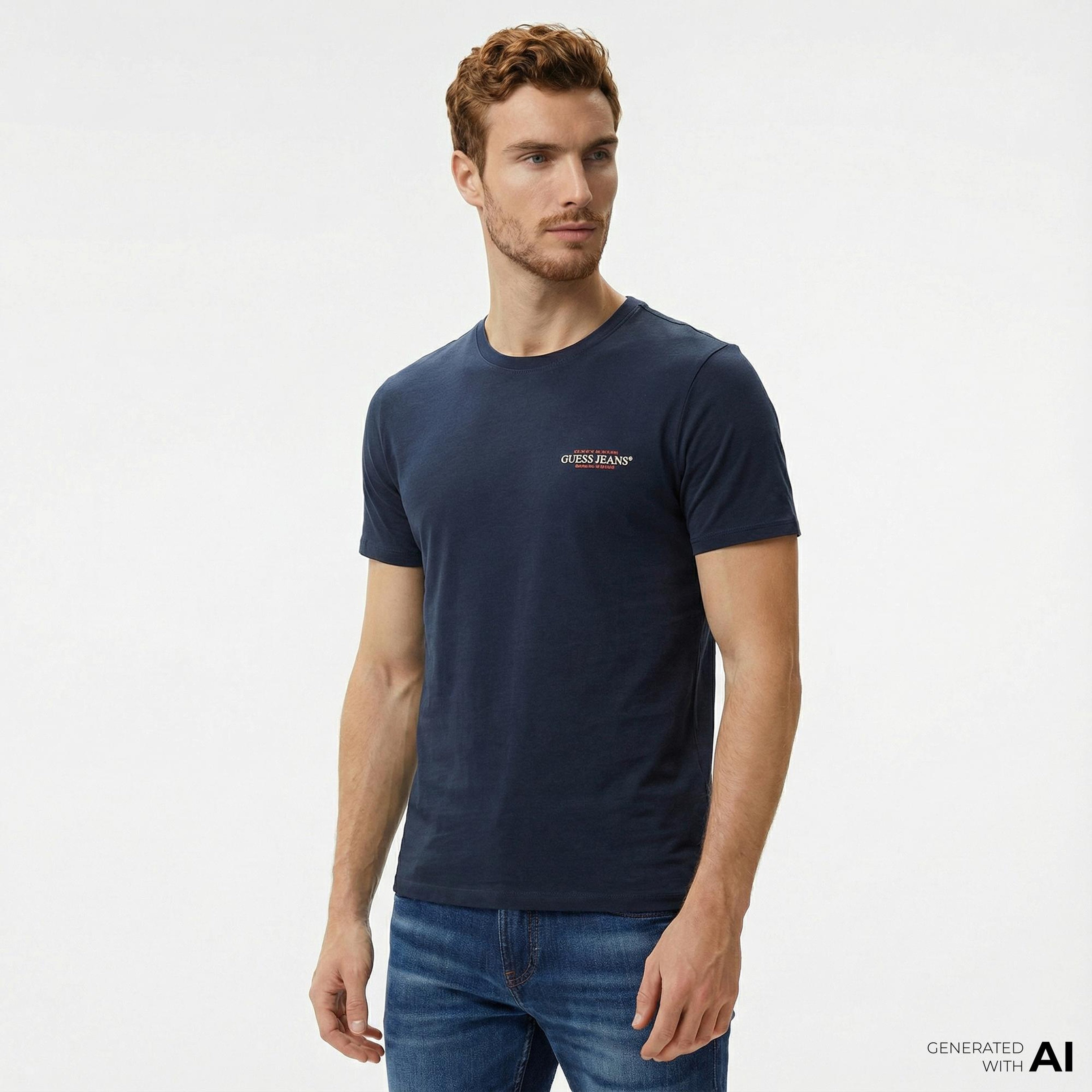 Guess Slim America Organic Cotton Erkek Lacivert T-Shirt
