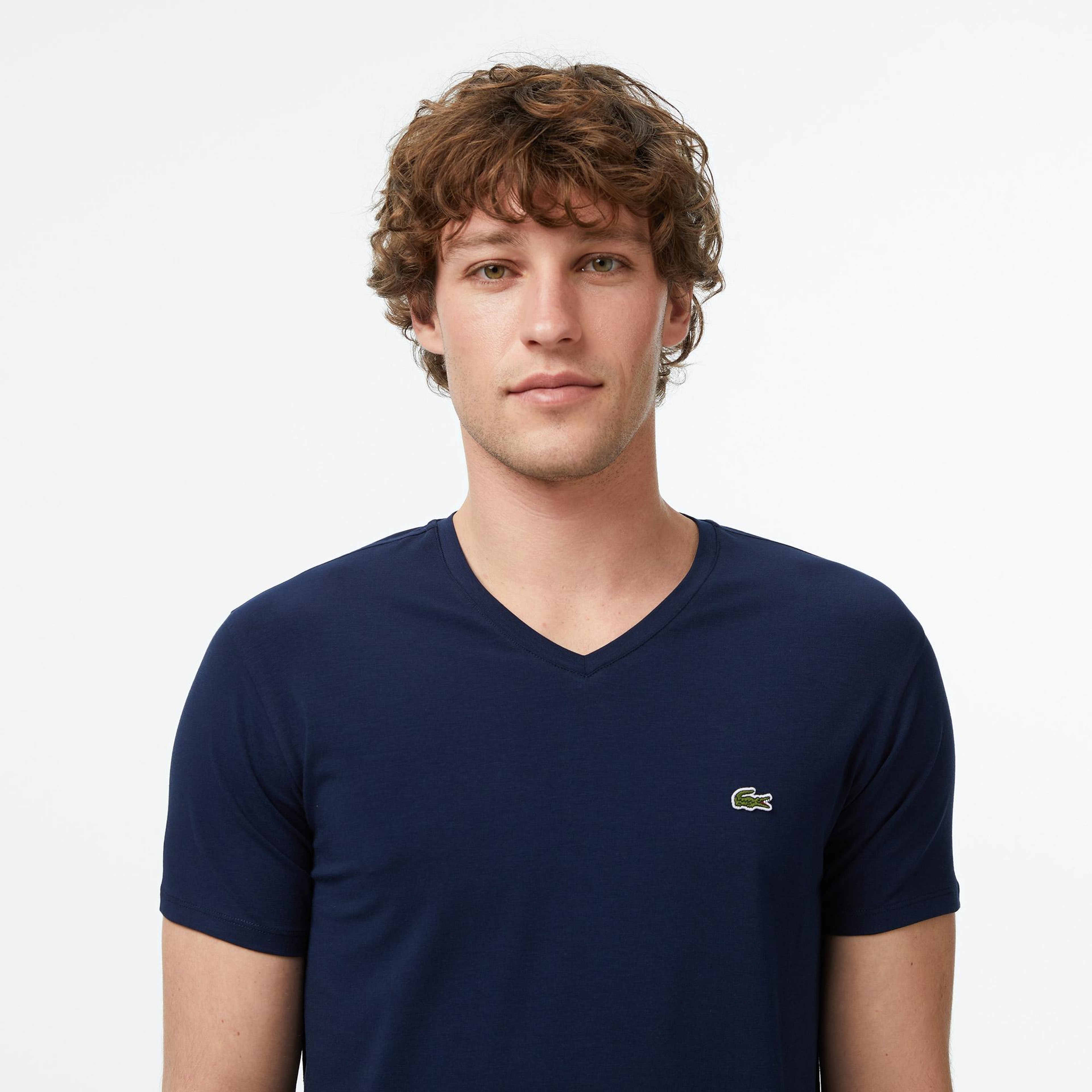 Lacoste Erkek Slim Fit V yaka Lacivert T-Shirt