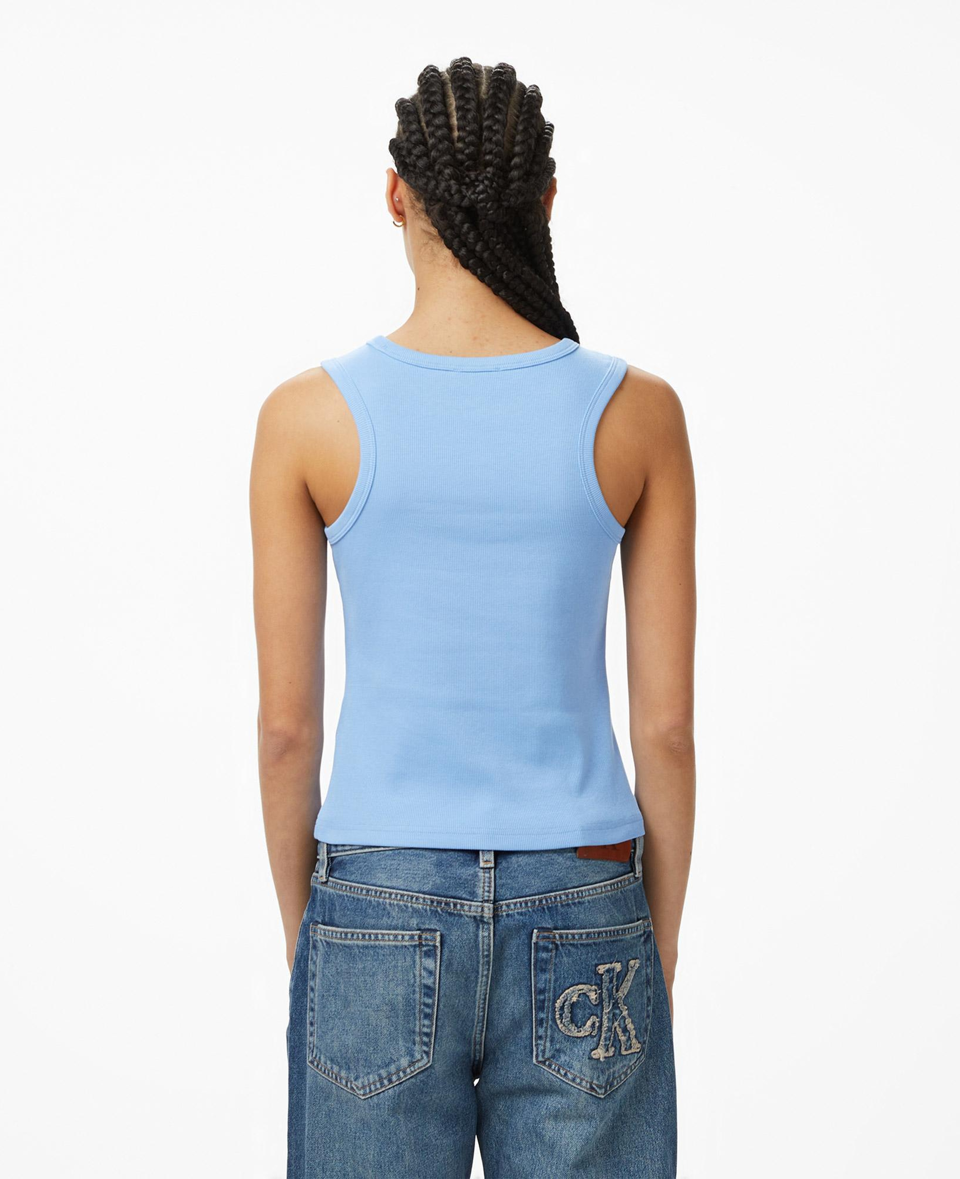 Calvin Klein Woven Label 2X2 Baby Rib Kadın Mavi Kolsuz T-Shirt