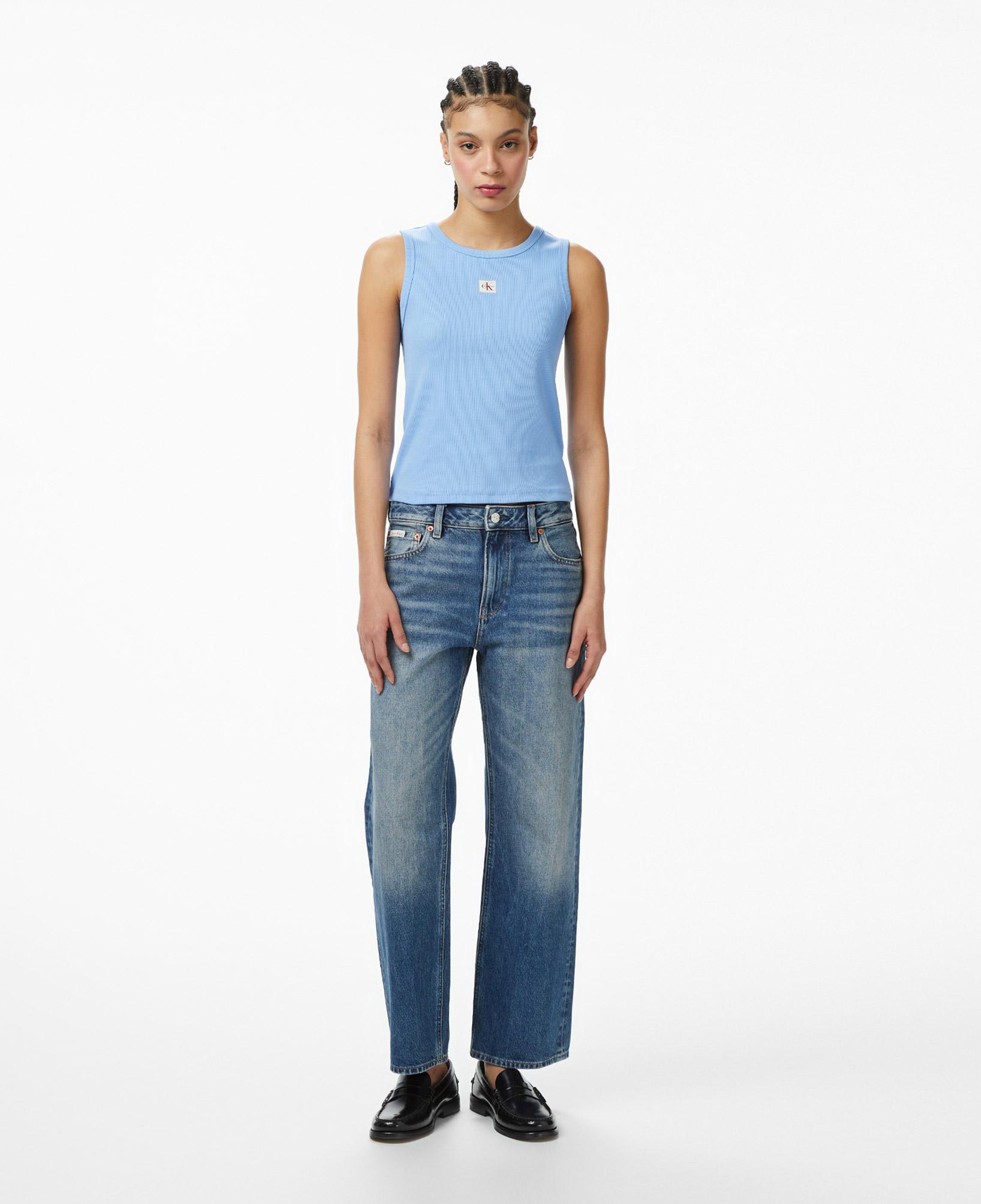 Calvin Klein Woven Label 2X2 Baby Rib Kadın Mavi Kolsuz T-Shirt