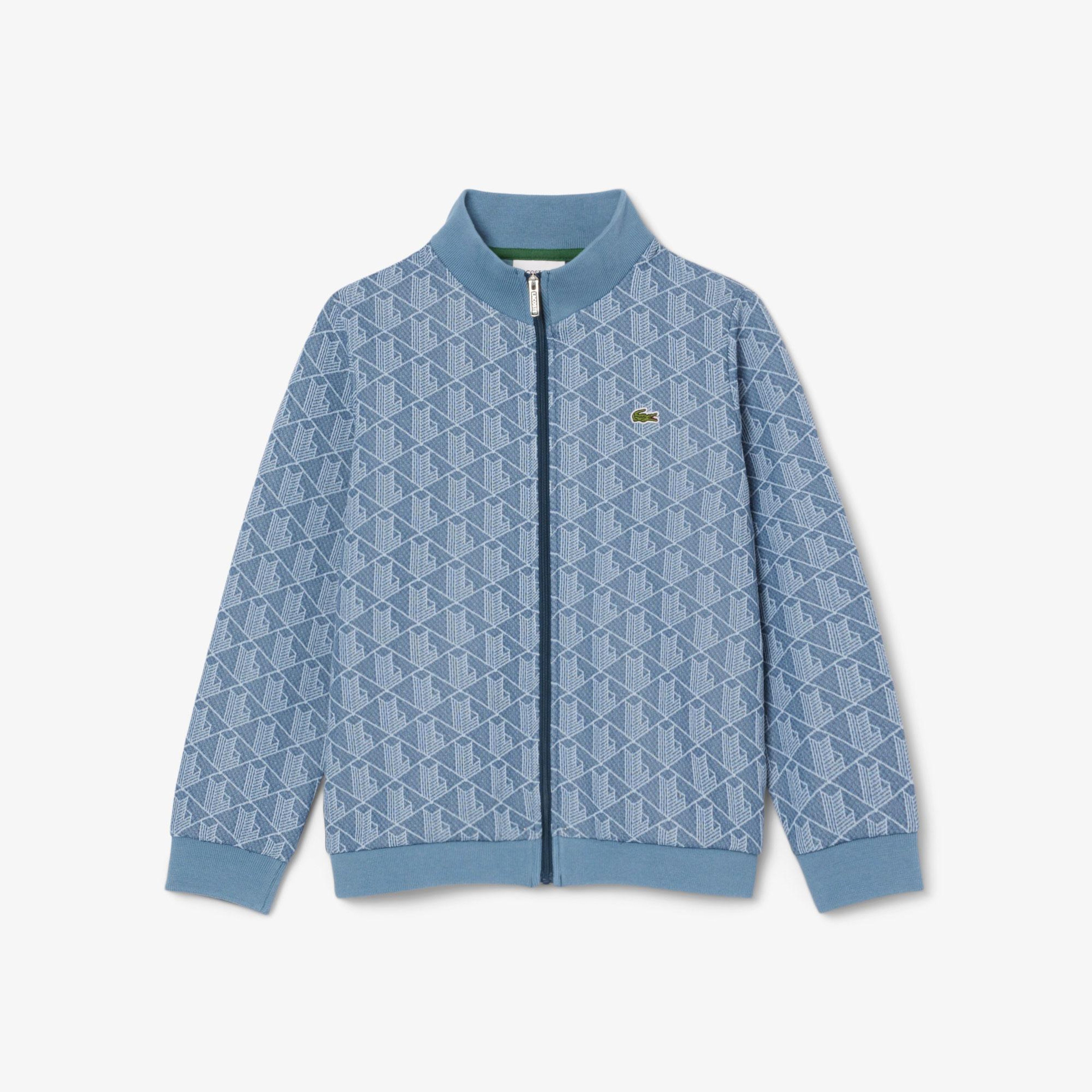Çocuk Fermuarlı Monogram Mavi Sweatshirt