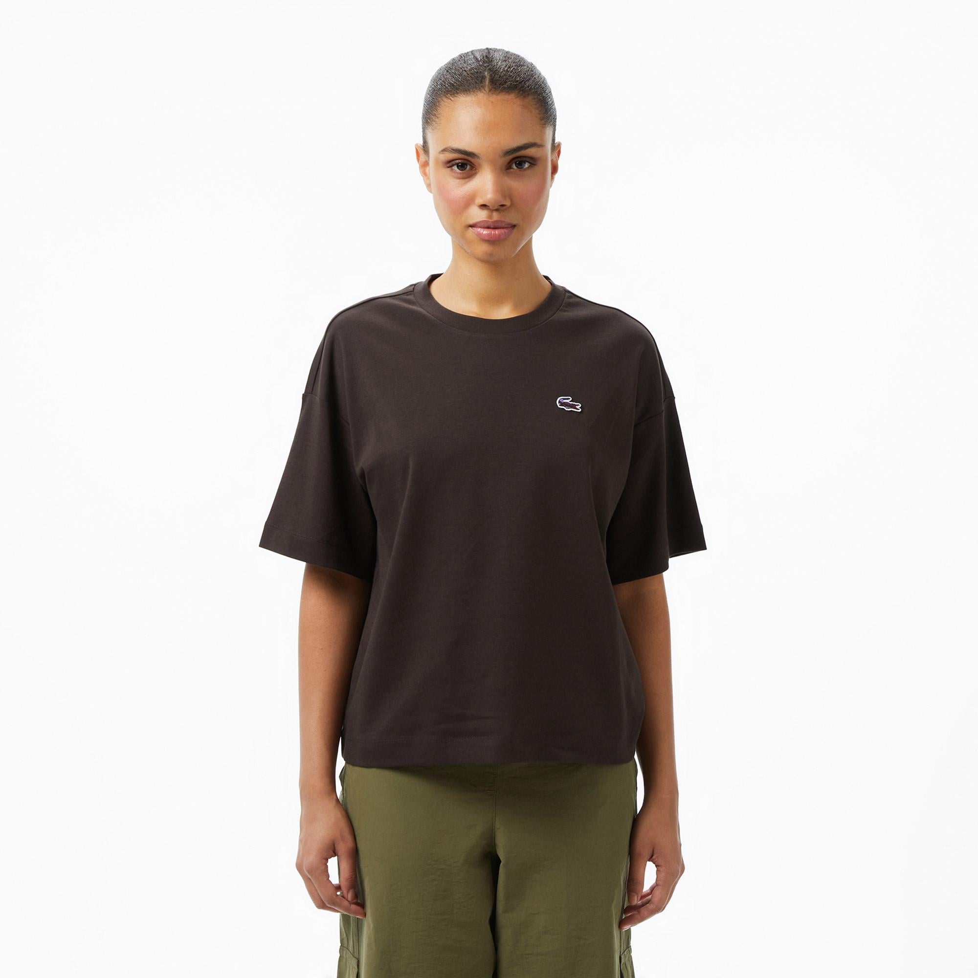 Lacoste Relaxed Fit Landscape Crocodile Kadın Kahverengi T-Shirt