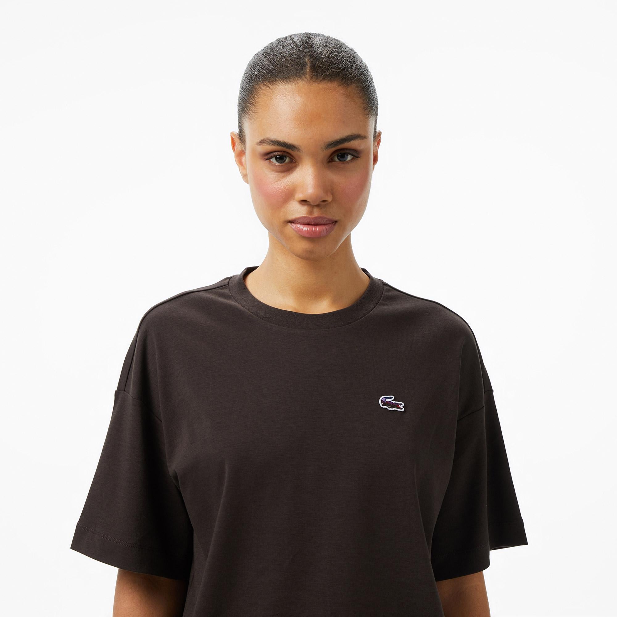 Lacoste Relaxed Fit Landscape Crocodile Kadın Kahverengi T-Shirt
