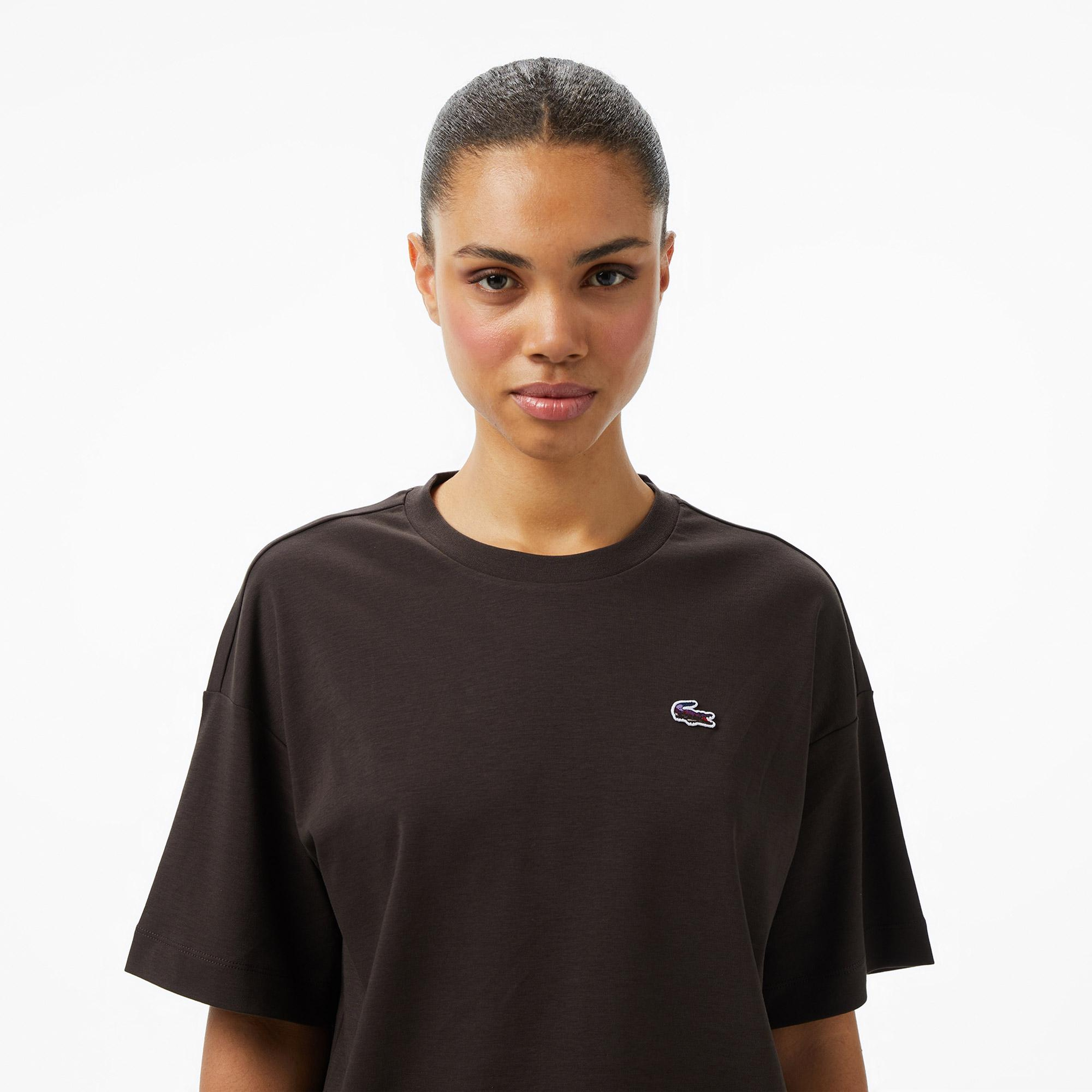 Lacoste Relaxed Fit Landscape Crocodile Kadın Kahverengi T-Shirt