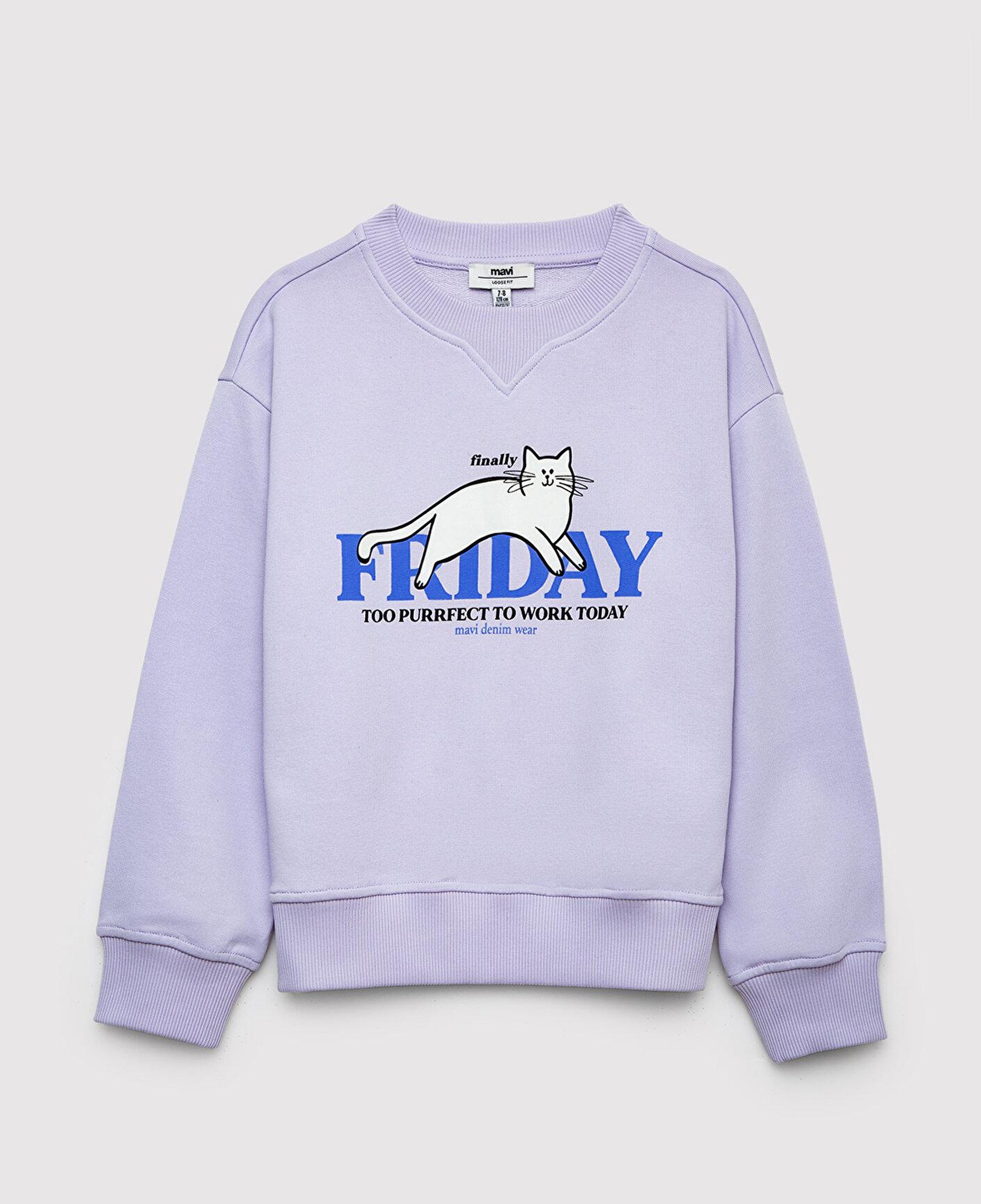 Mavi Kedi Baskılı Mor Sweatshirt 7S10210-70523