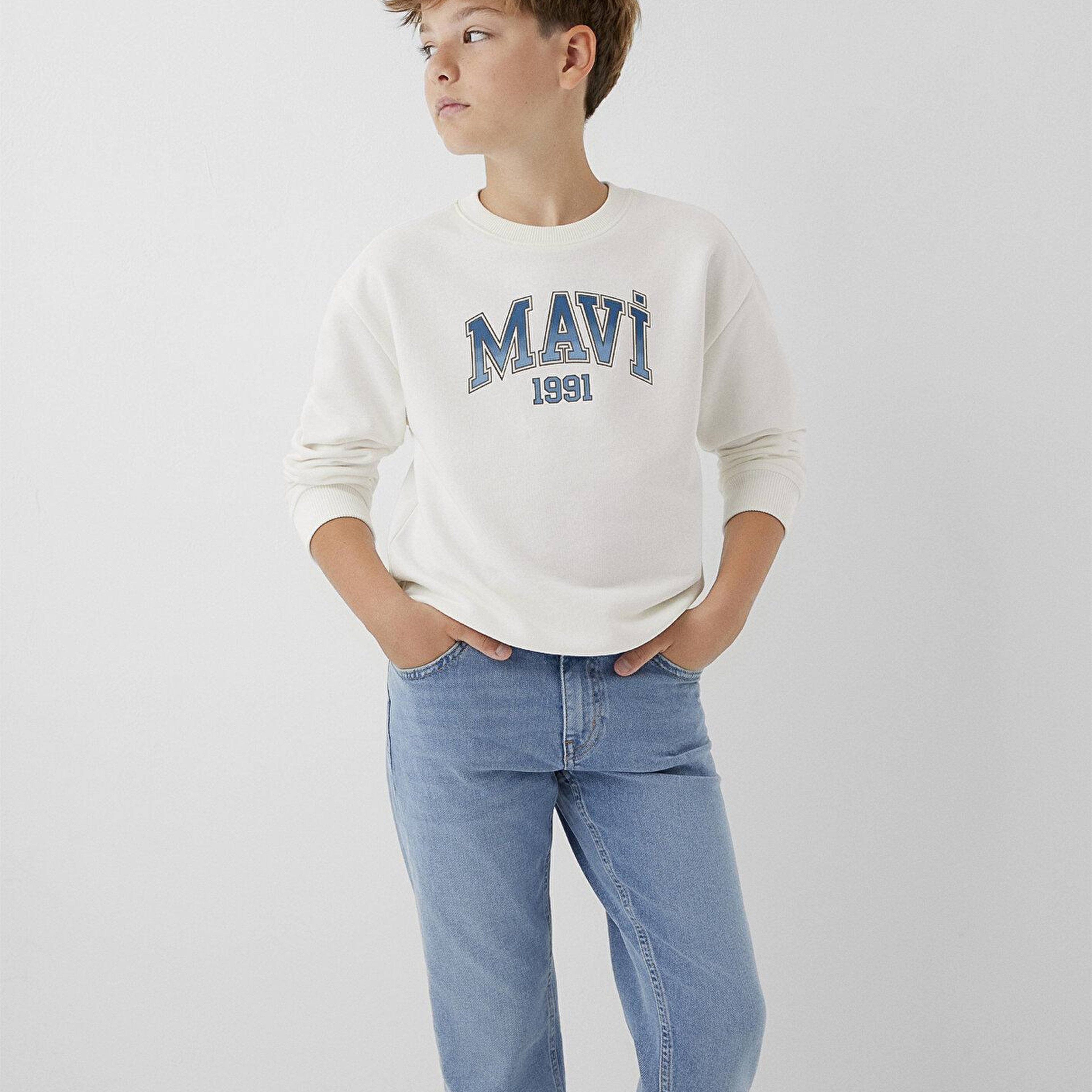 Mavi Mavi Logo Baskılı Ekru Sweatshirt 6S10218-70057