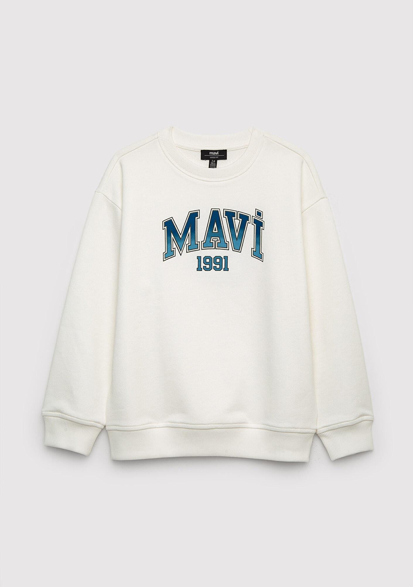 Mavi Mavi Logo Baskılı Ekru Sweatshirt 6S10218-70057