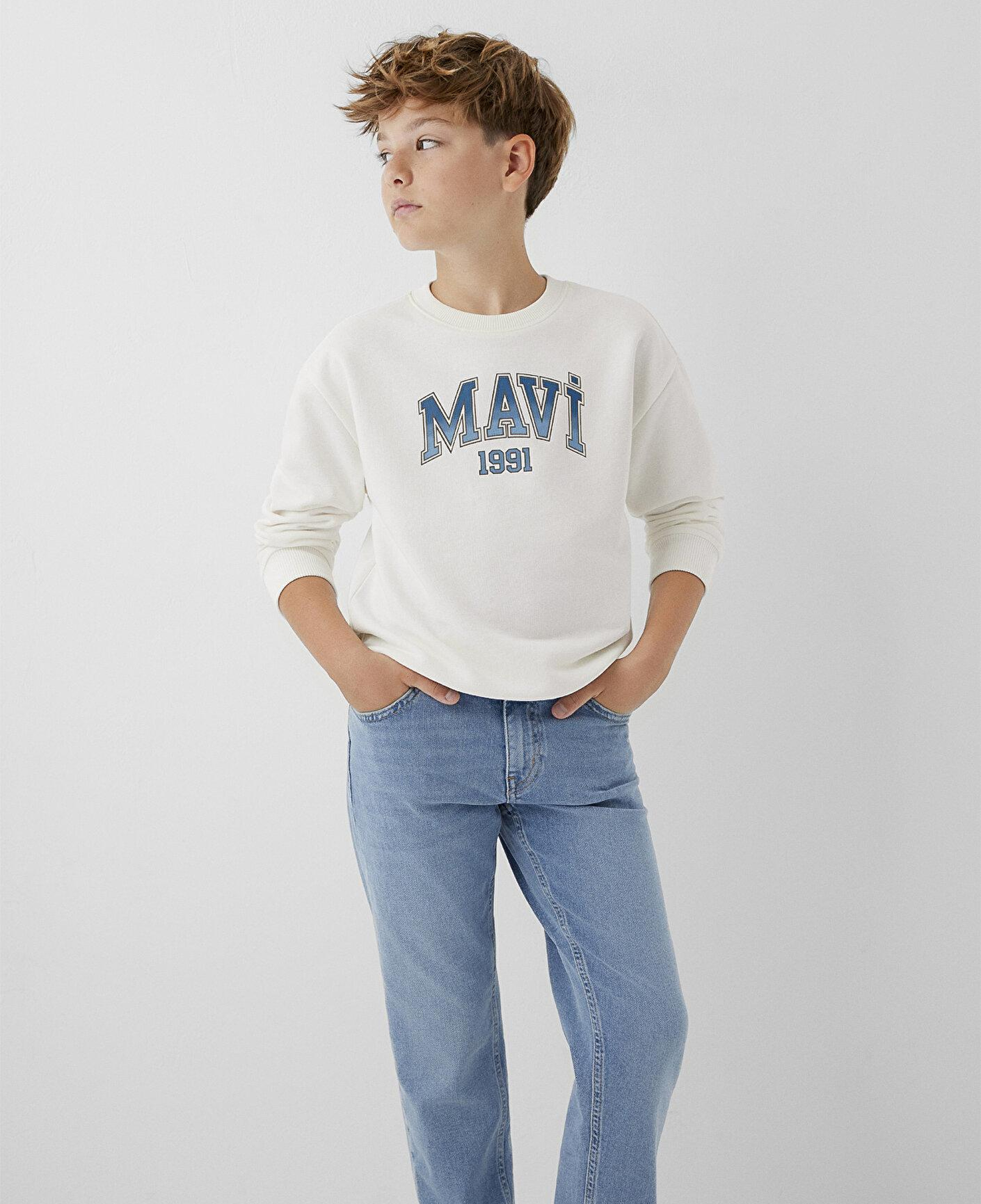 Mavi Mavi Logo Baskılı Ekru Sweatshirt 6S10218-70057