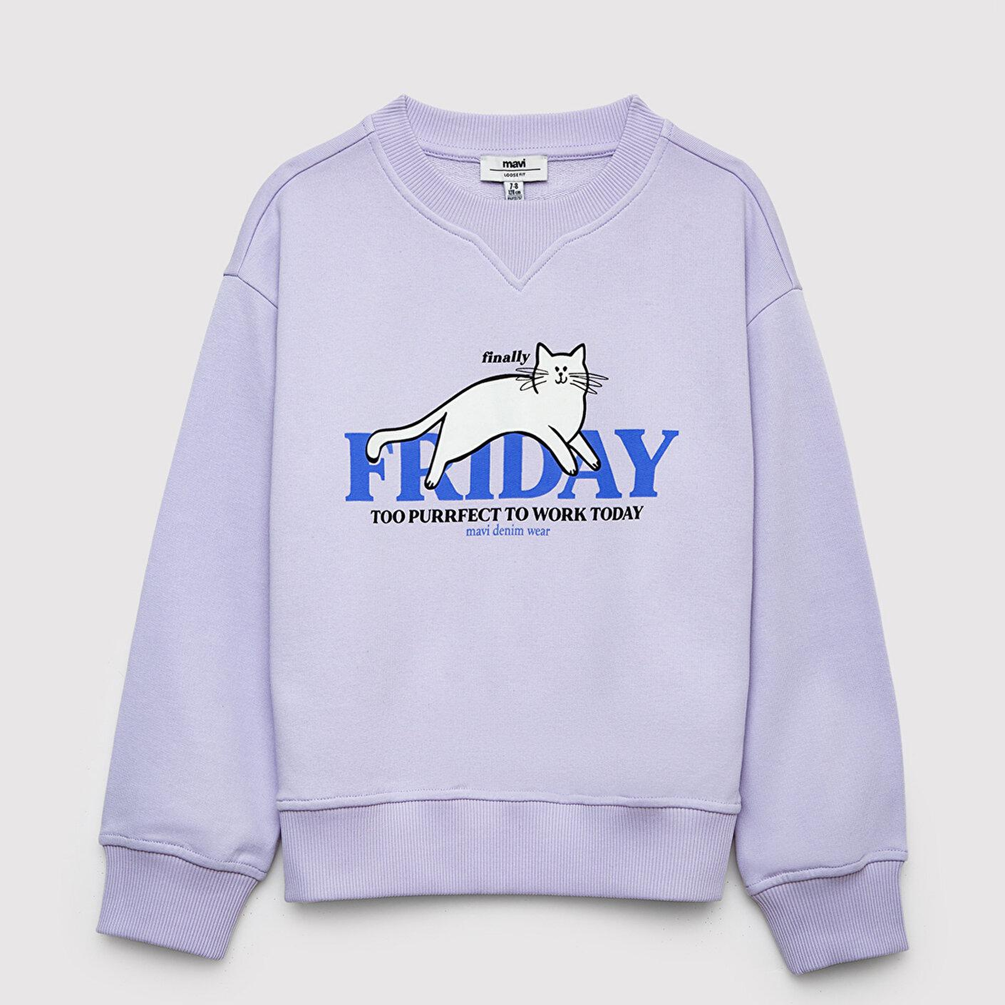 Mavi Kedi Baskılı Mor Sweatshirt 7S10210-70523