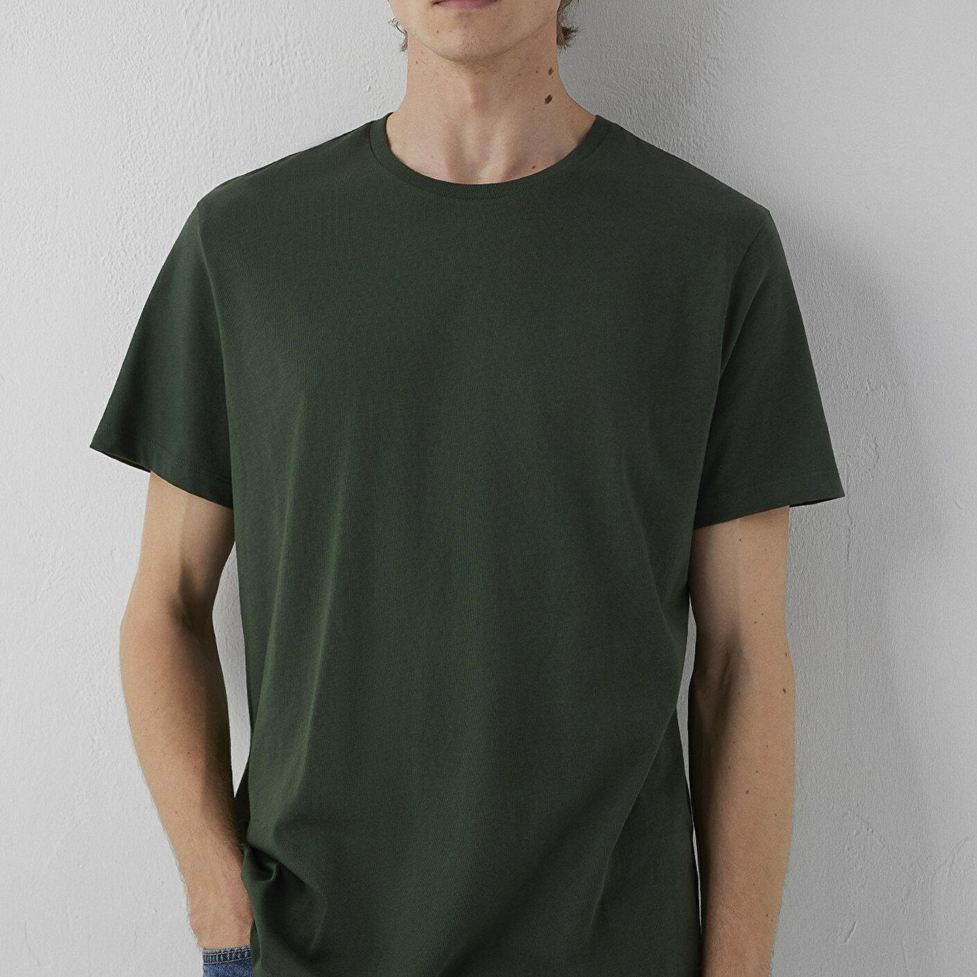 Mavi Yeşil Basic Tişört Slim Fit / Dar Kesim 065574-71602
