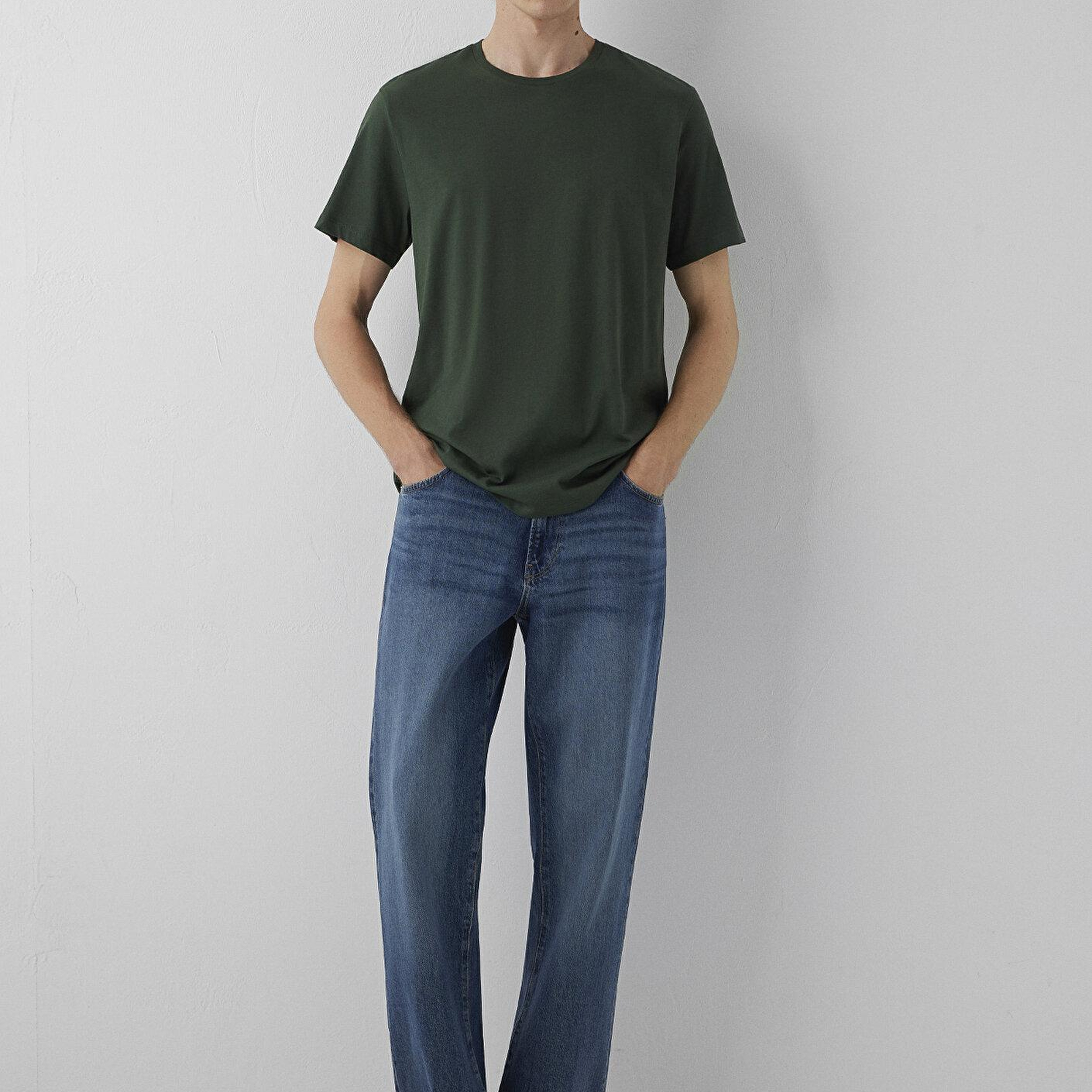 Mavi Yeşil Basic Tişört Slim Fit / Dar Kesim 065574-71602
