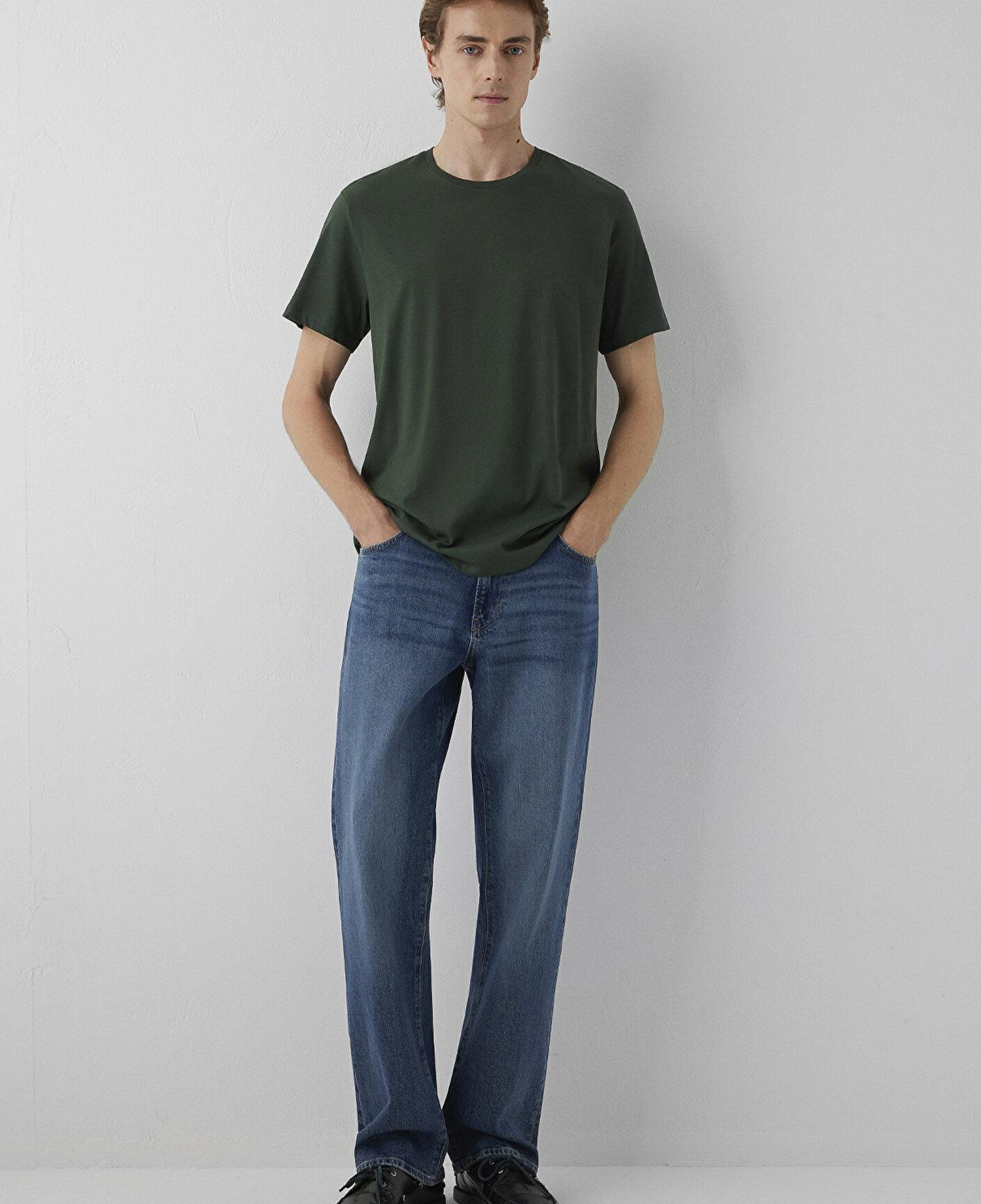 Mavi Yeşil Basic Tişört Slim Fit / Dar Kesim 065574-71602