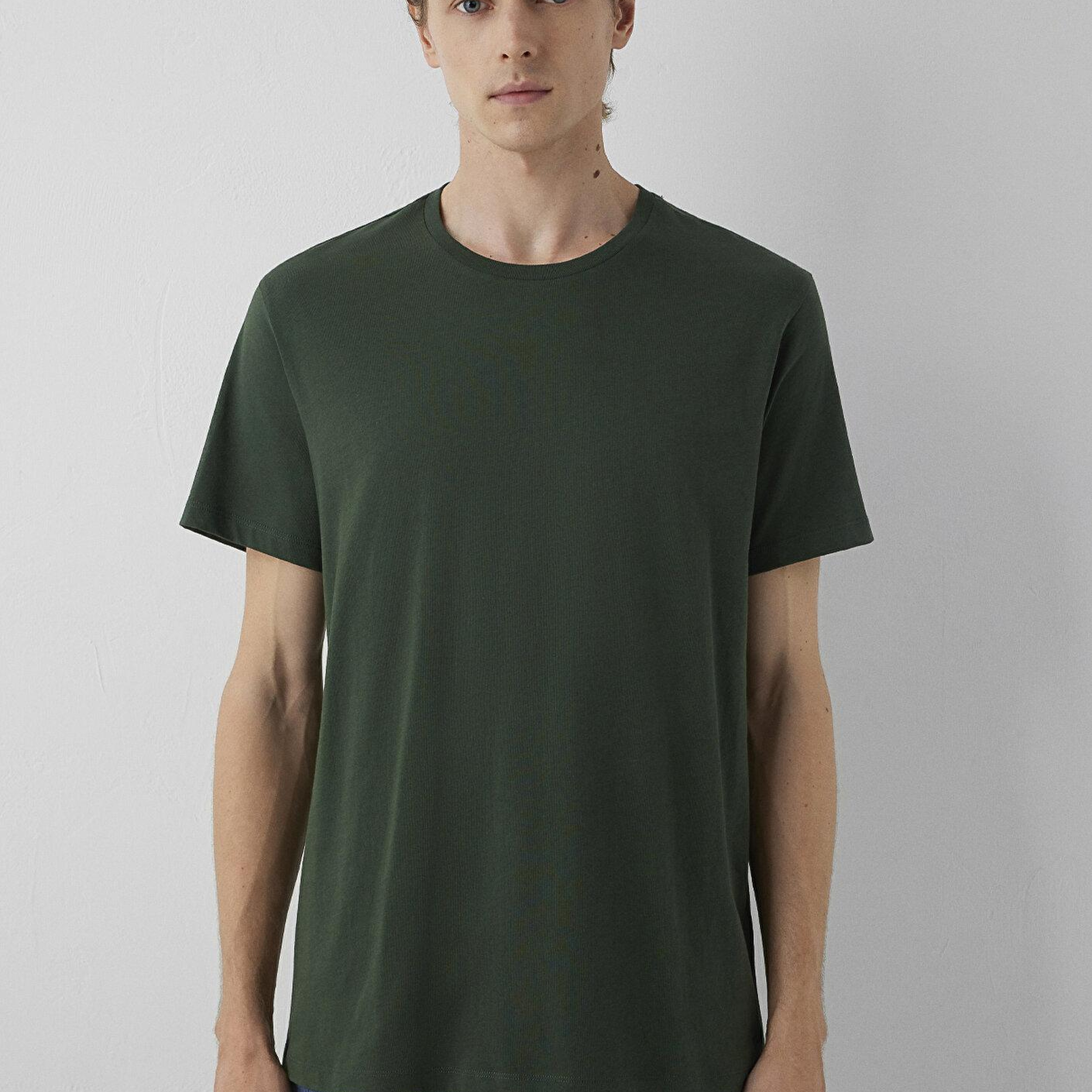 Mavi Yeşil Basic Tişört Slim Fit / Dar Kesim 065574-71602