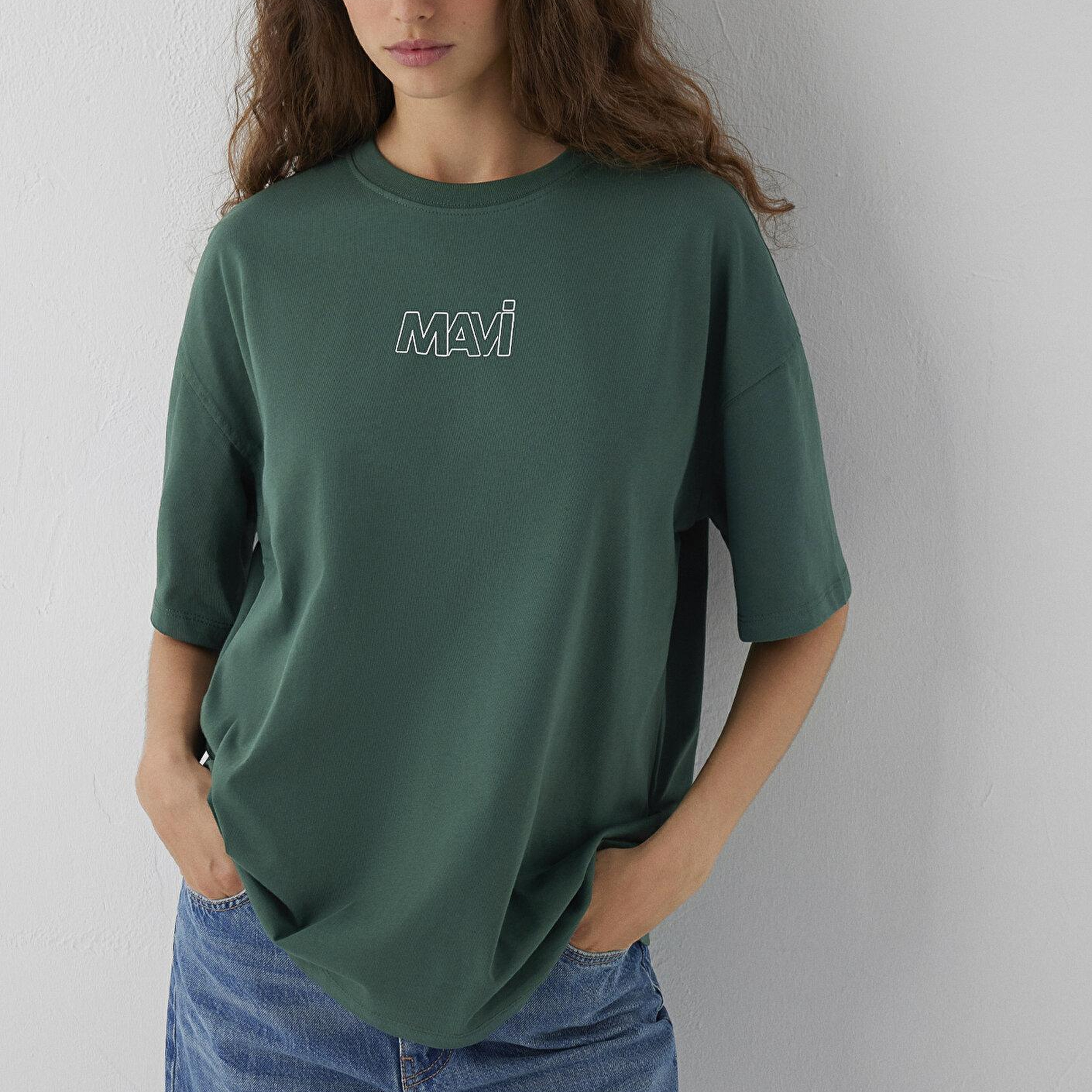 Mavi Mavi Logo Baskılı Yeşil Tişört Oversize / Geniş Kesim 1611592-71580