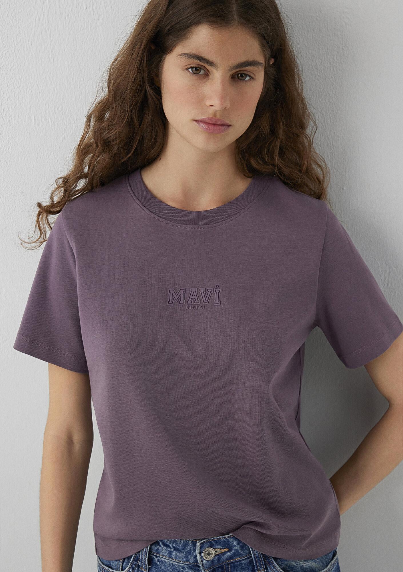 Mavi Mavi Logo Baskılı Mor Tişört Semi Slim Fit / Yarı Dar Kesim 1614377-91646