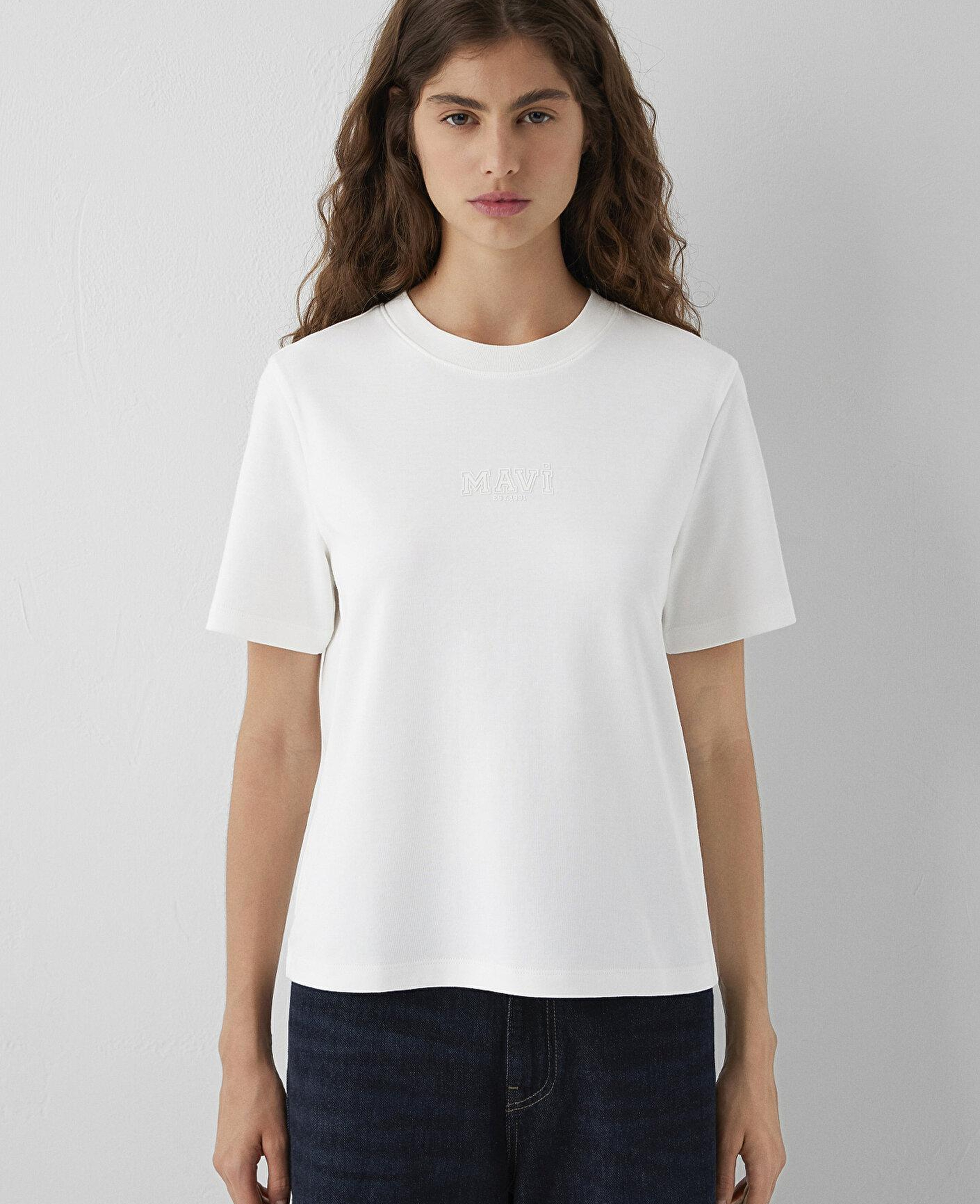 Mavi Mavi Logo Baskılı Ekru Tişört Semi Slim Fit / Yarı Dar Kesim 1614377-70057