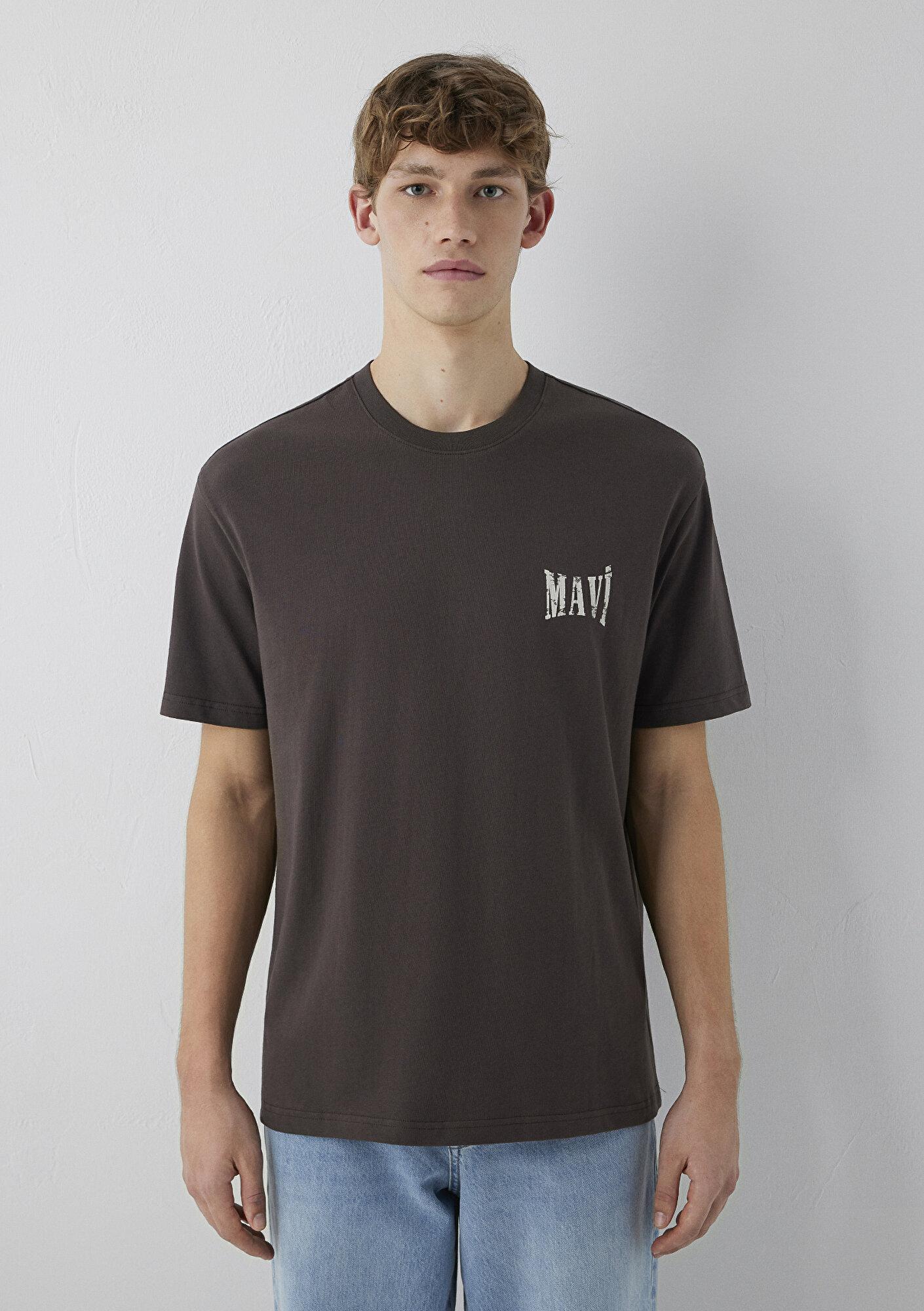 Mavi Mavi Baskılı Kahverengi Tişört Loose Fit / Bol Rahat Kesim 0613579-70219