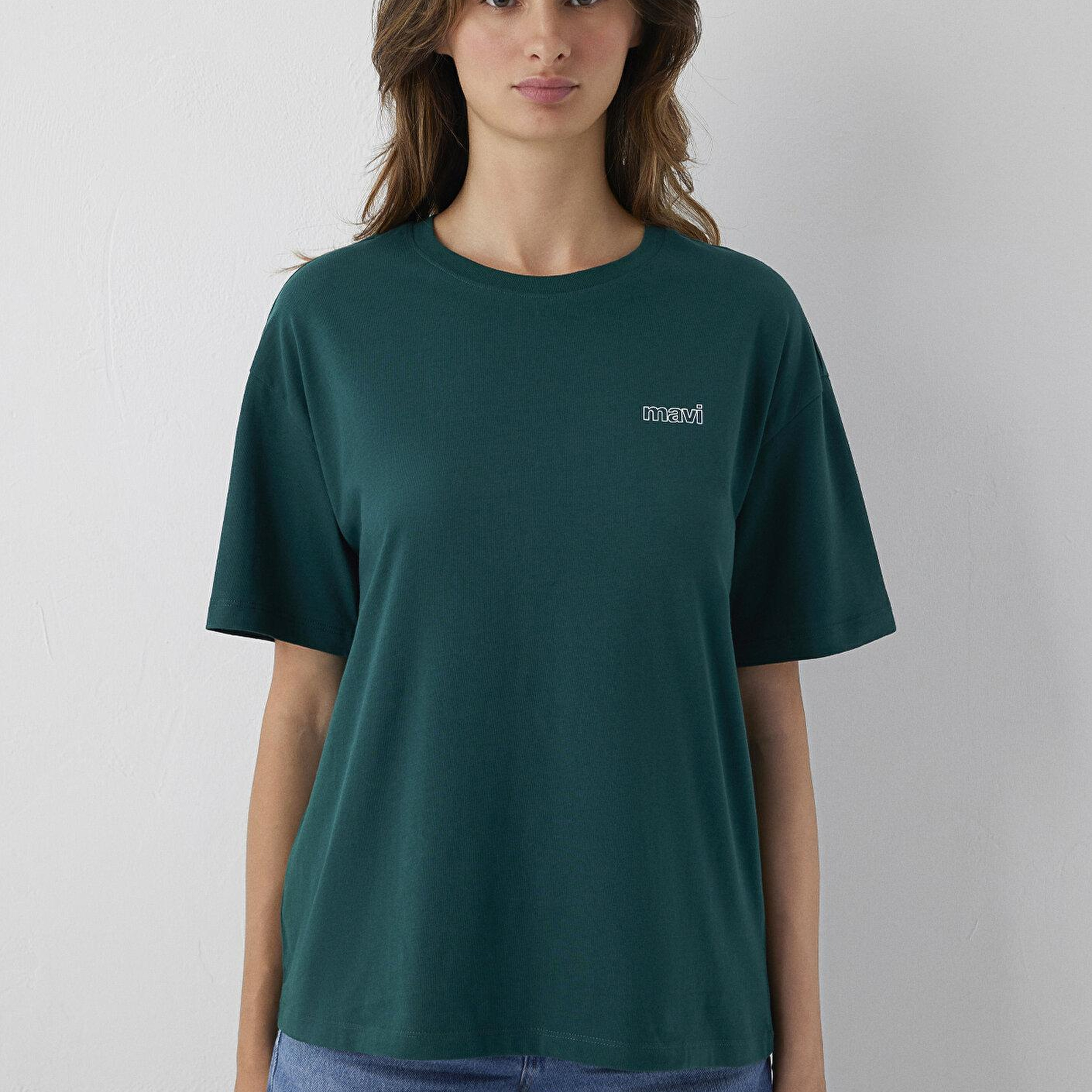 Mavi Mavi Logo Baskılı Yeşil Tişört Loose Fit / Bol Rahat Kesim 1611309-81962