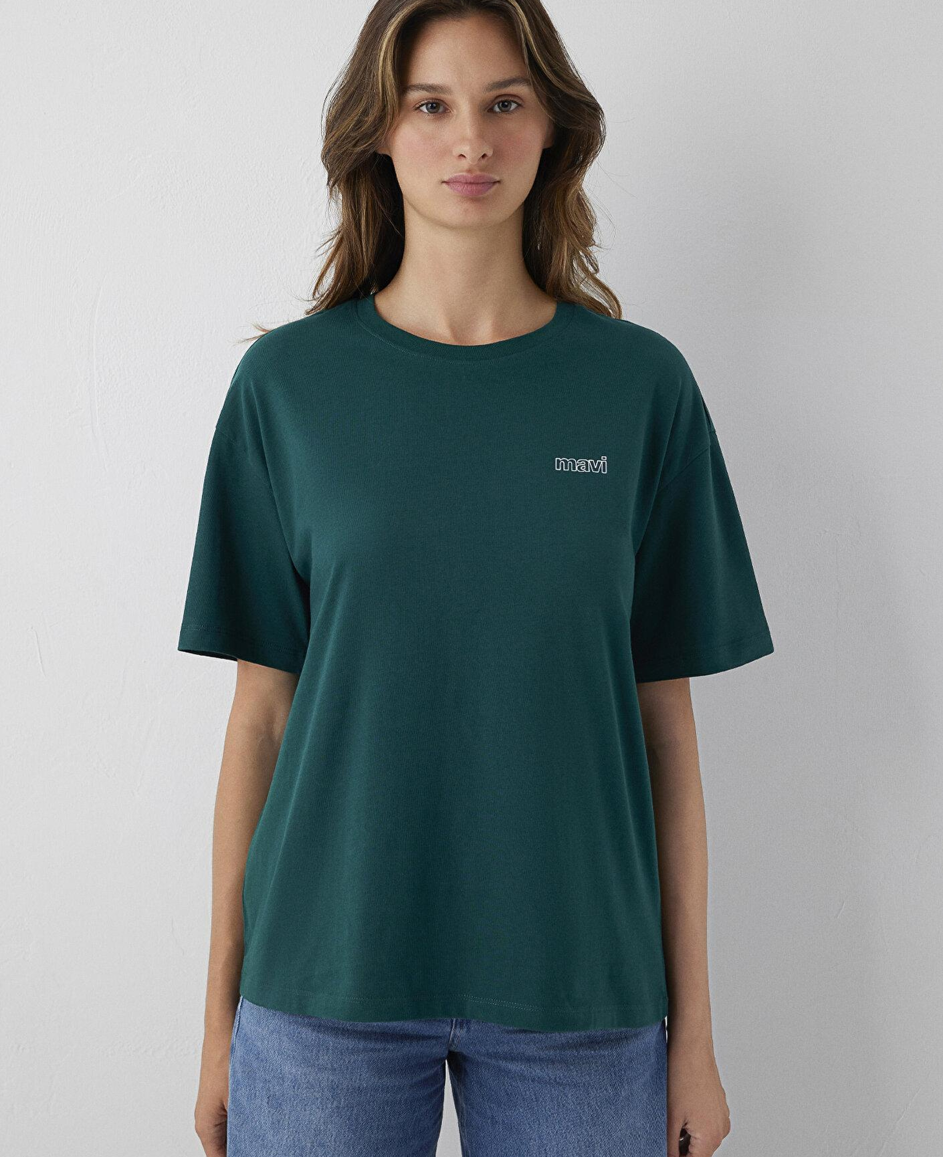 Mavi Mavi Logo Baskılı Yeşil Tişört Loose Fit / Bol Rahat Kesim 1611309-81962