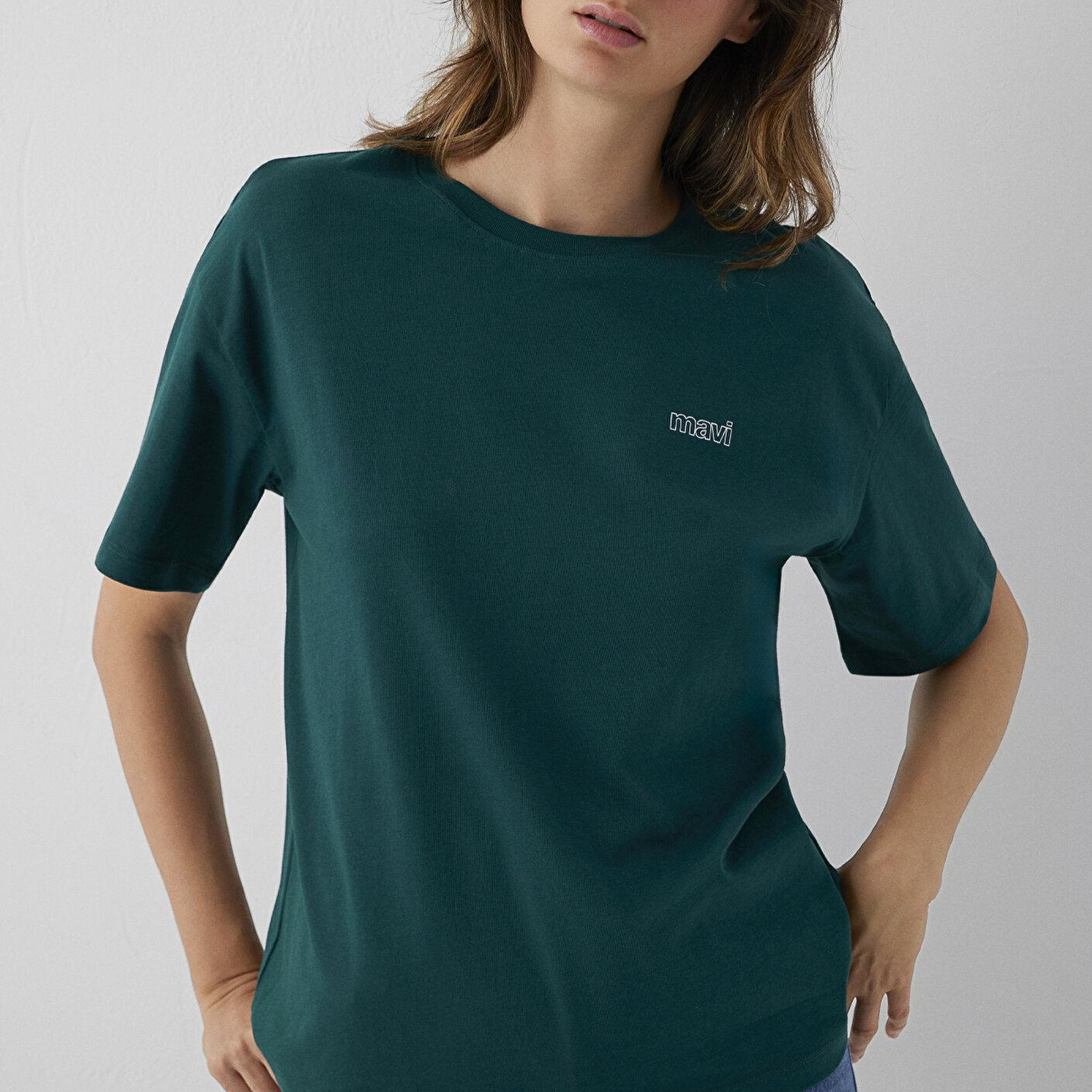 Mavi Mavi Logo Baskılı Yeşil Tişört Loose Fit / Bol Rahat Kesim 1611309-81962