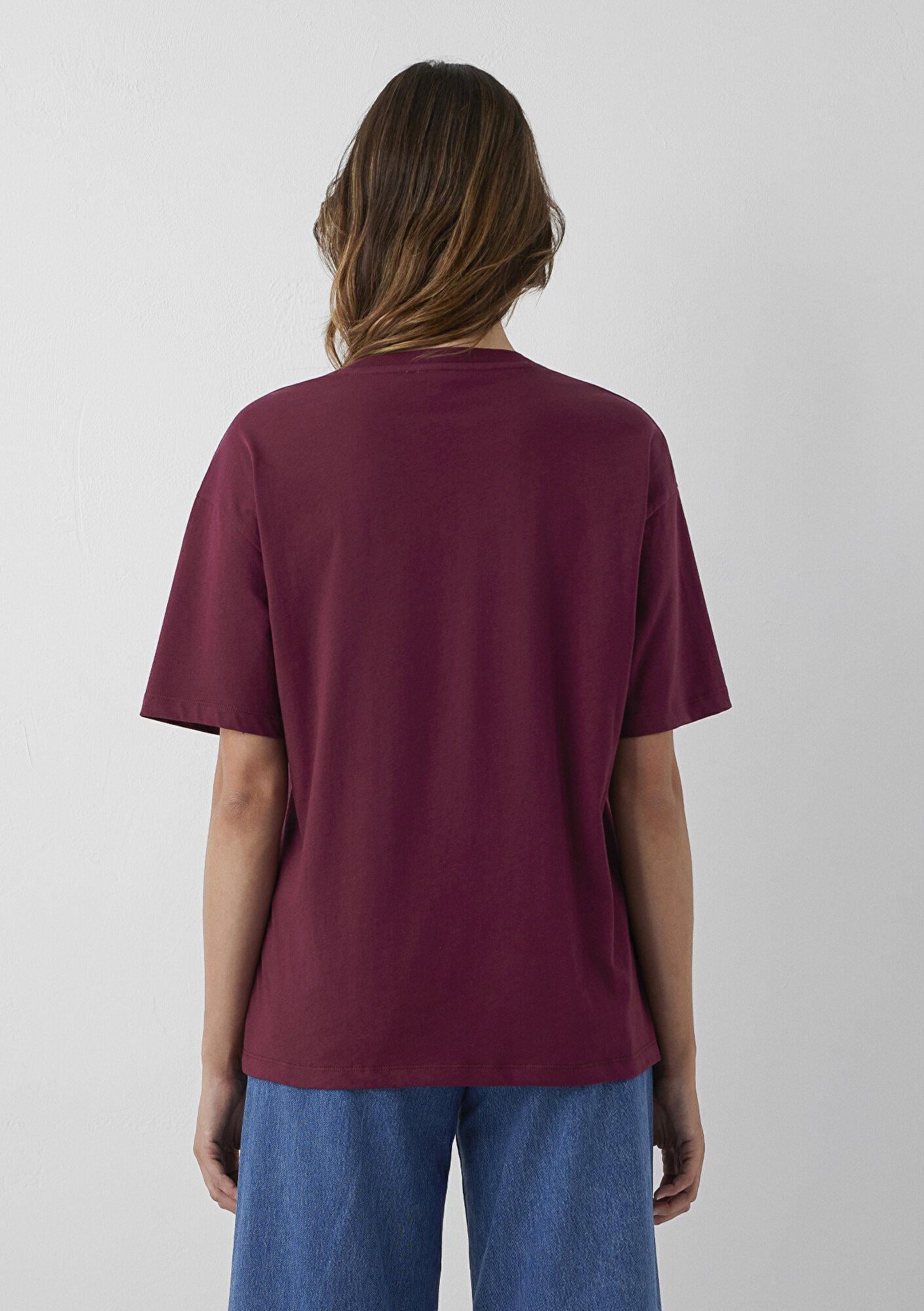 Mavi Mavi Logo Baskılı Bordo Tişört Loose Fit / Bol Rahat Kesim 1611309-90705
