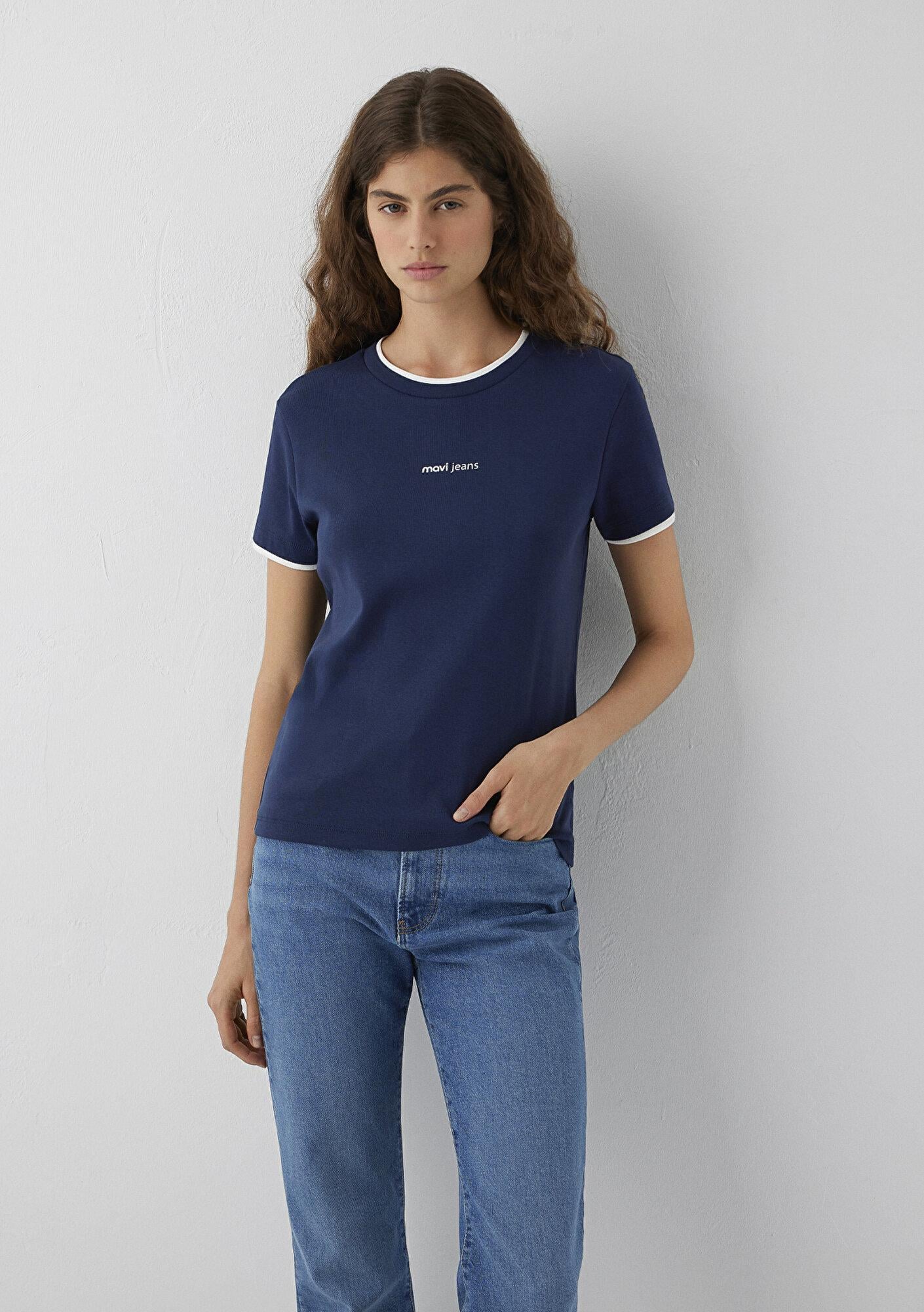 Mavi Mavi Logo Baskılı Lacivert Tişört Slim Fit / Dar Kesim 1614200-70488