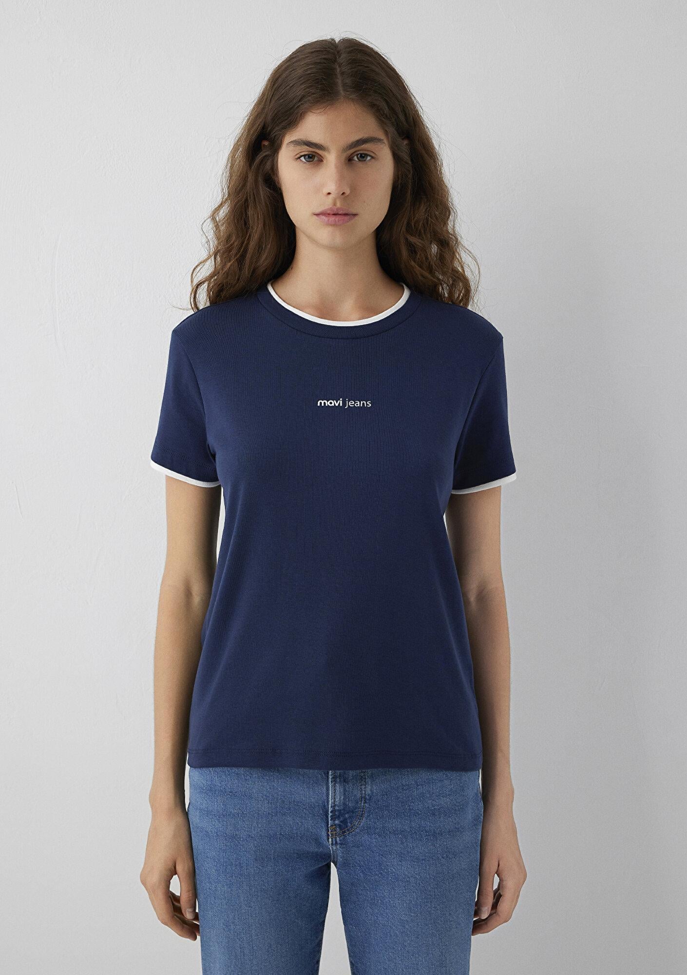 Mavi Mavi Logo Baskılı Lacivert Tişört Slim Fit / Dar Kesim 1614200-70488