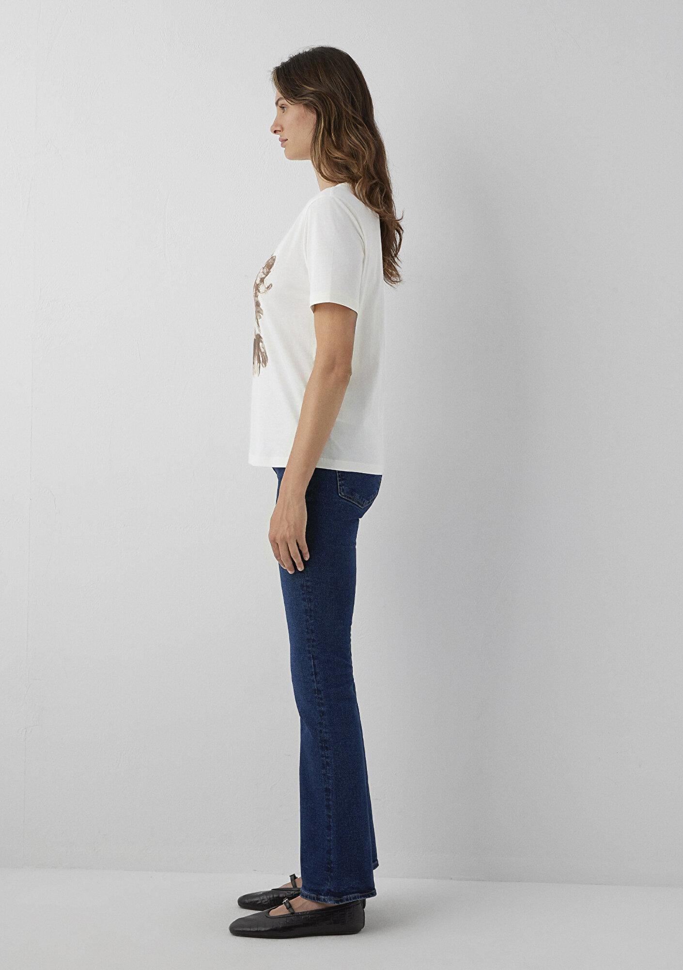Mavi Kelebek Baskılı Ekru Tişört Regular Fit / Normal Kesim 1614273-80194