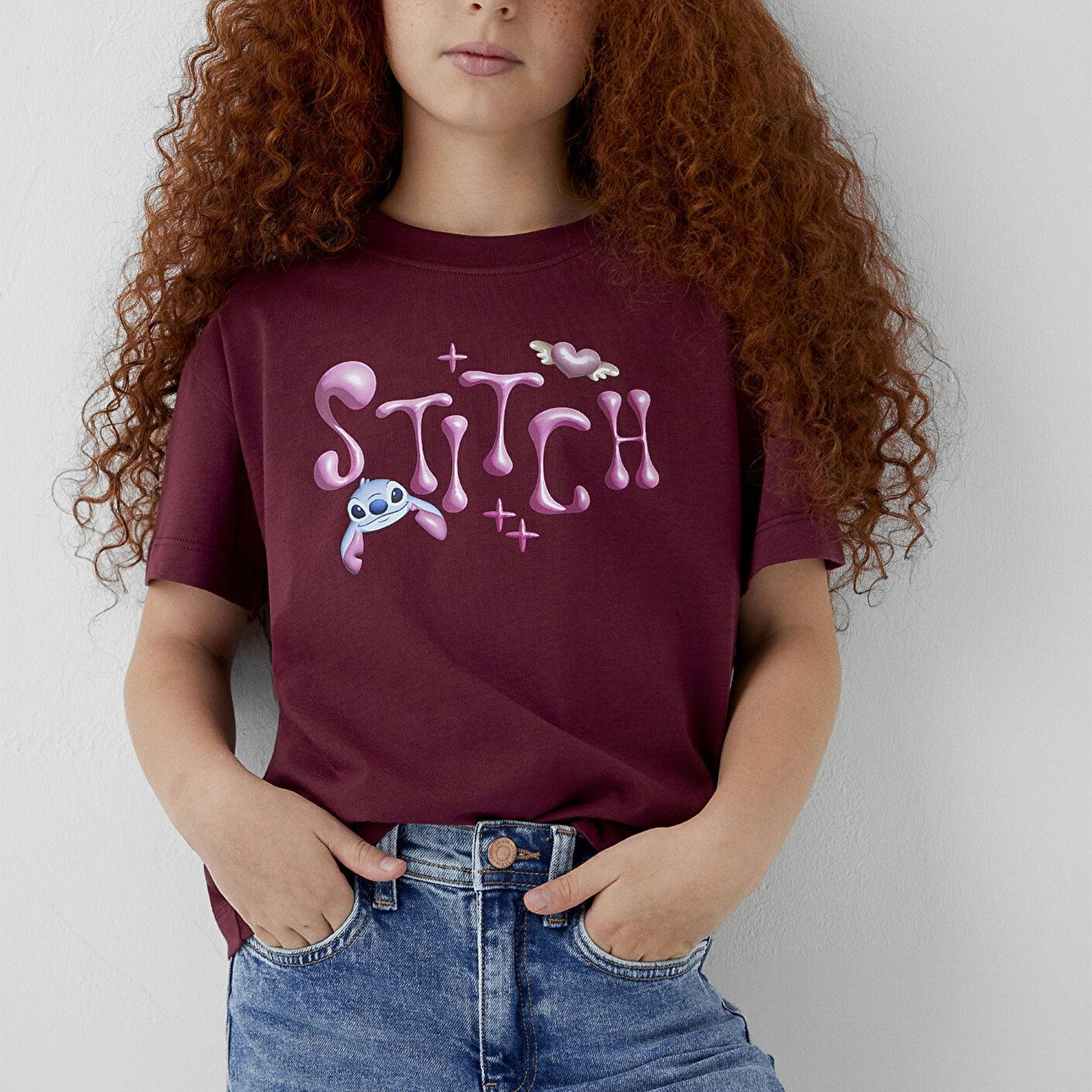 Mavi Lilo ve Stitch Baskılı Tişört Loose Fit / Bol Rahat Kesim 7610481-70393