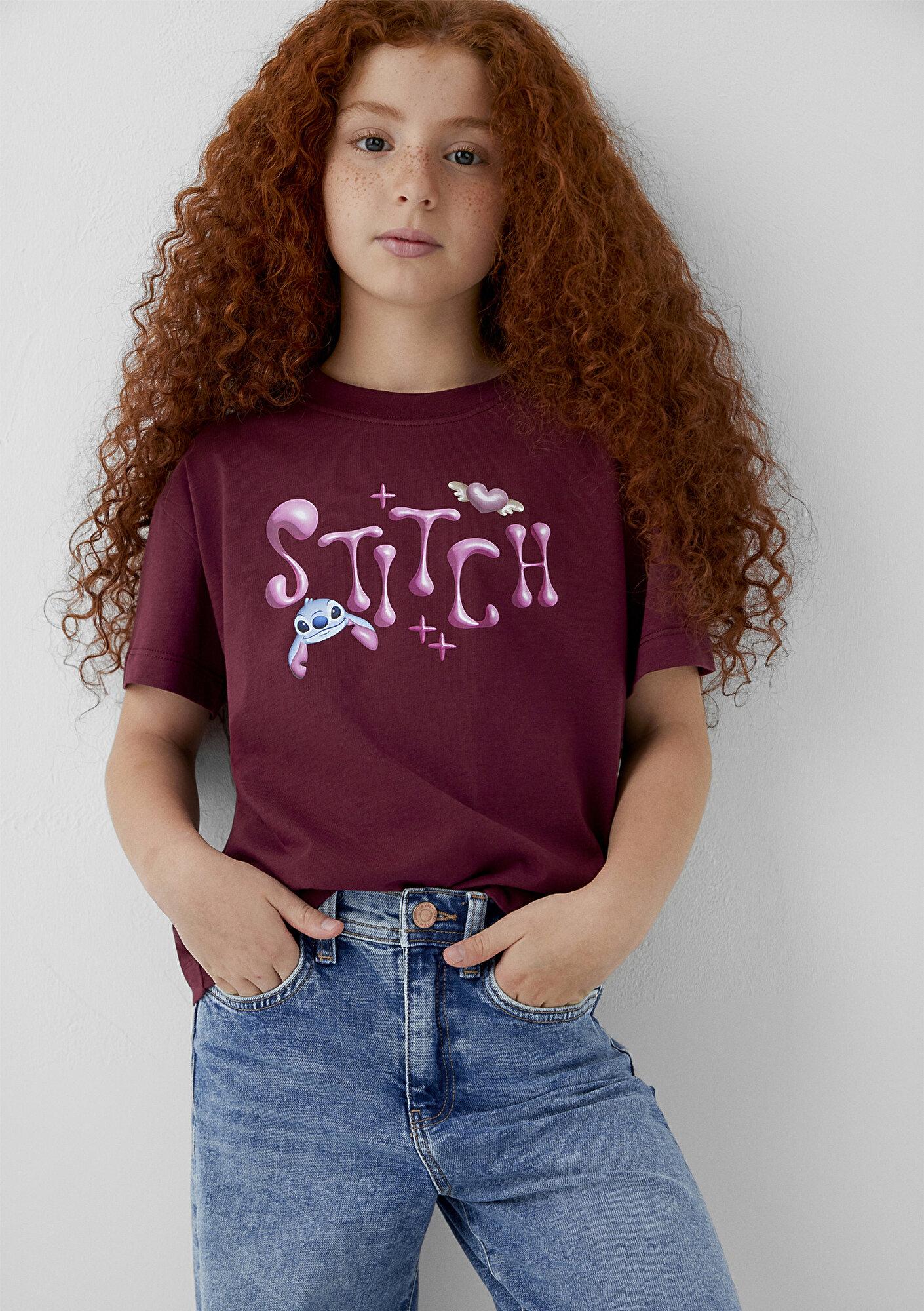 Mavi Lilo ve Stitch Baskılı Tişört Loose Fit / Bol Rahat Kesim 7610481-70393