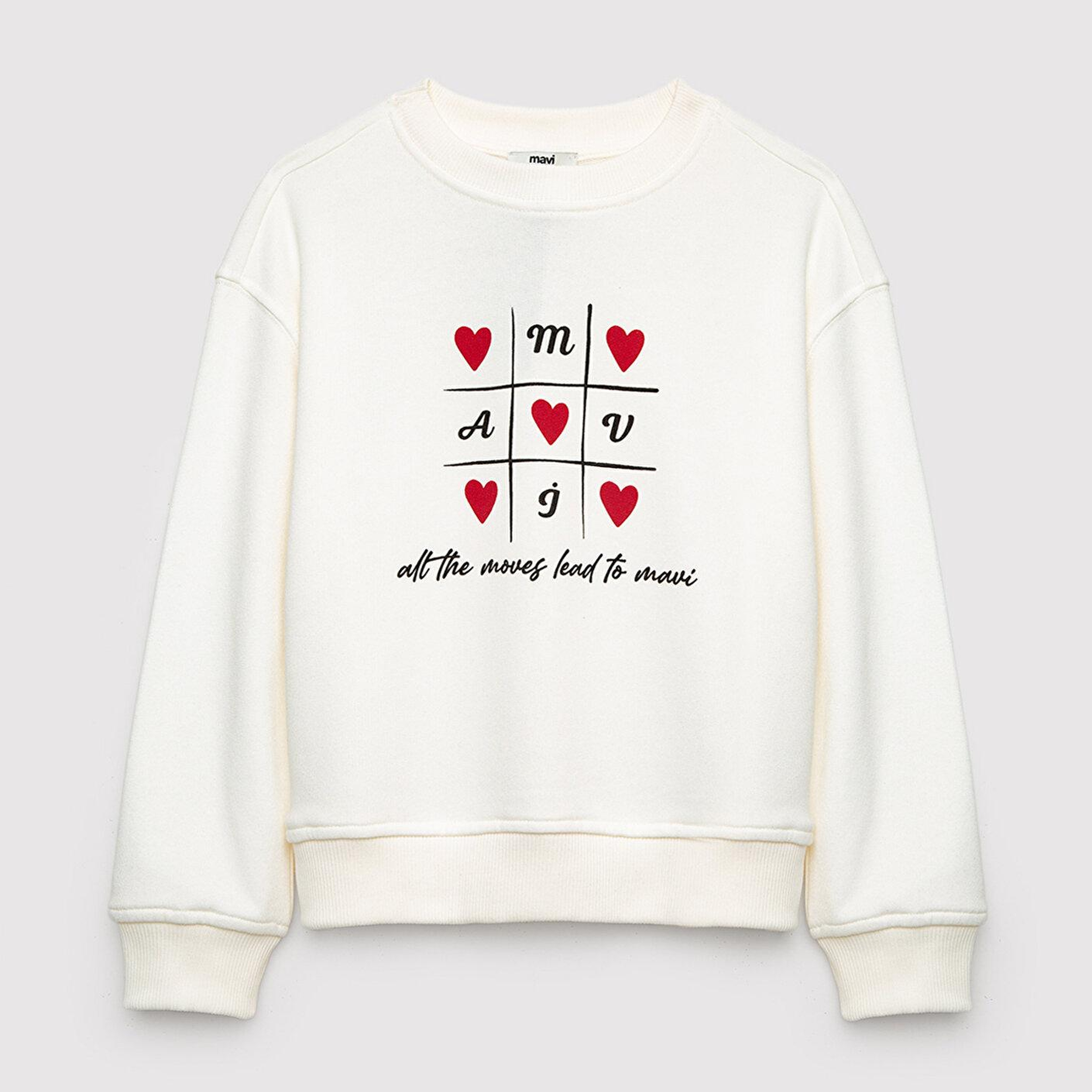 Mavi Mavi Kalp Baskılı Ekru Sweatshirt 7S10217-70057