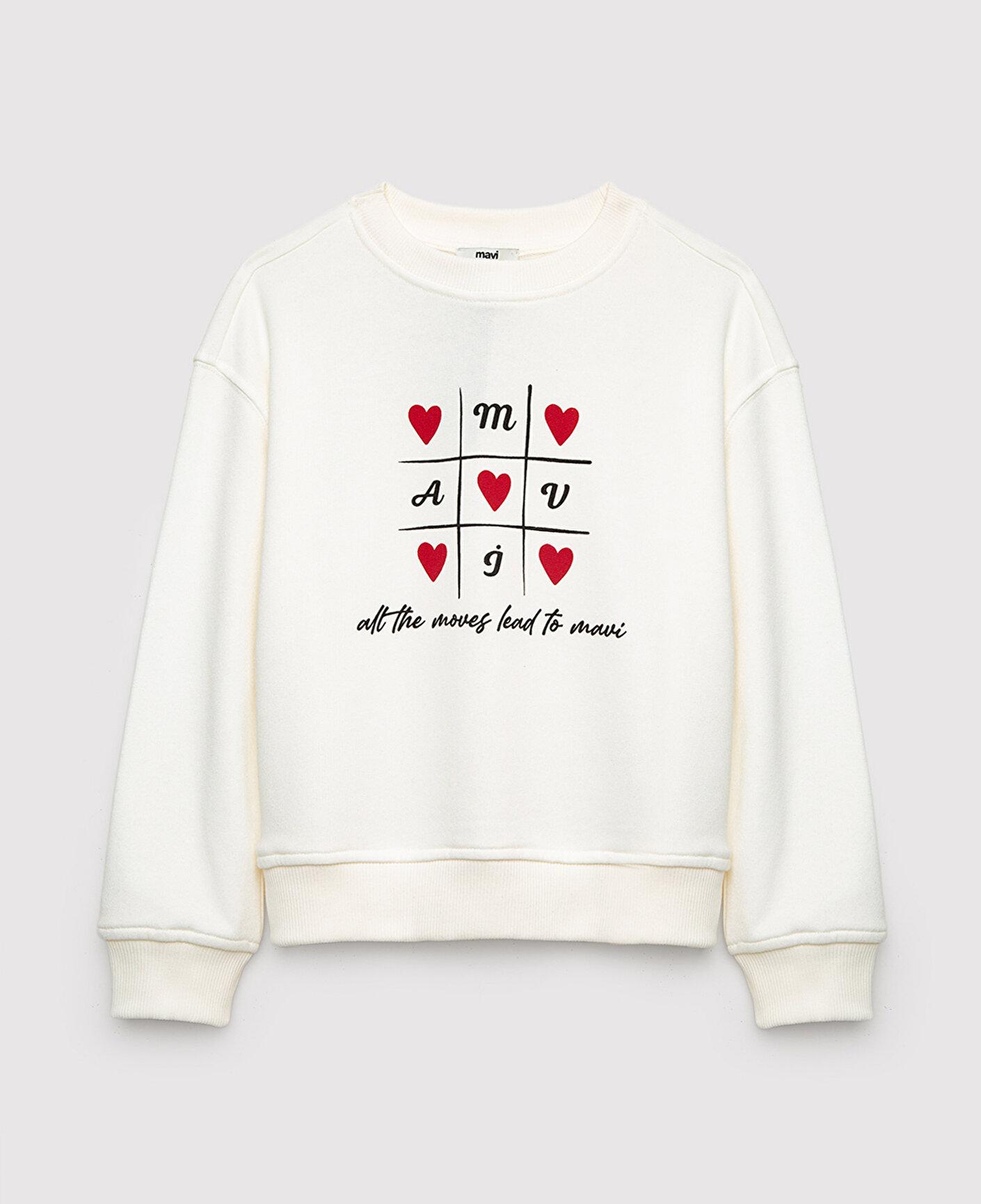 Mavi Mavi Kalp Baskılı Ekru Sweatshirt 7S10217-70057